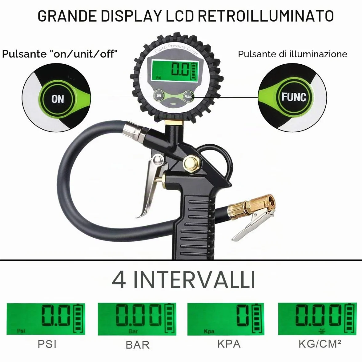 Manometro Digitale Pressione Display LCD per Pneumatici Auto Moto Camion SUV