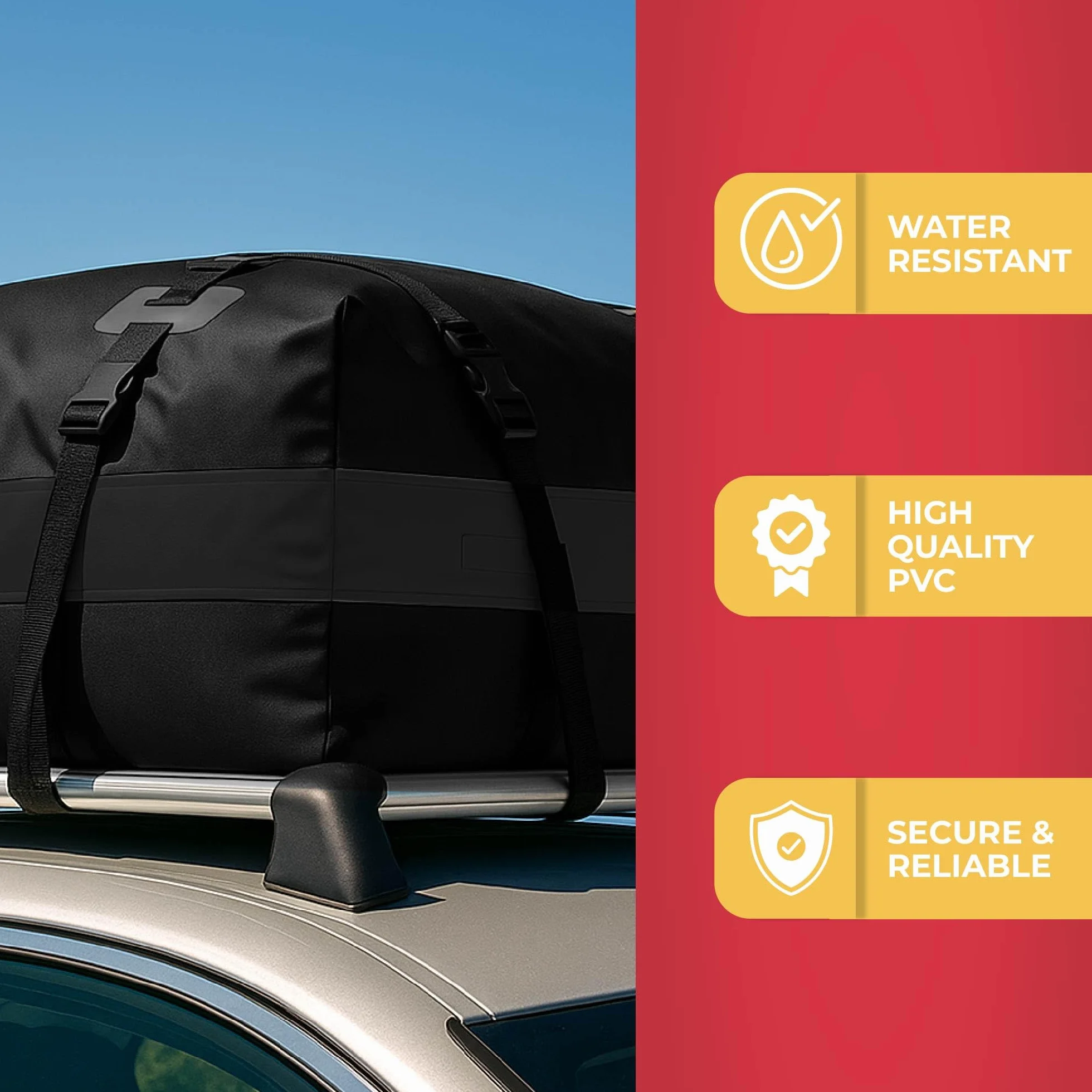 GADLANE Borsa da Tetto per Auto - 425L Box da Tetto Impermeabile per Auto con/senza Portapacchi, con Tappetino Antiscivolo, 4 Cinghie Robuste, Lucchetto a Combinazione, Borsa Portaoggetti (Nero)
