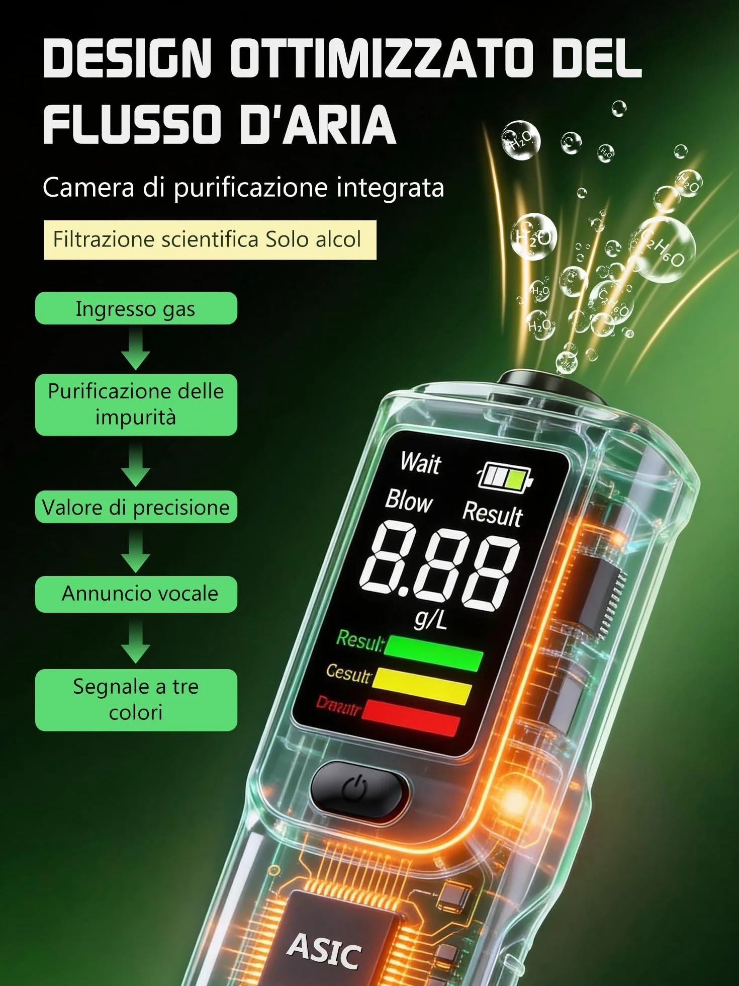 Etilometro Portatile Certificato USB C Ricaricabile Alcol Test con Display LCD - 10 Bocchini