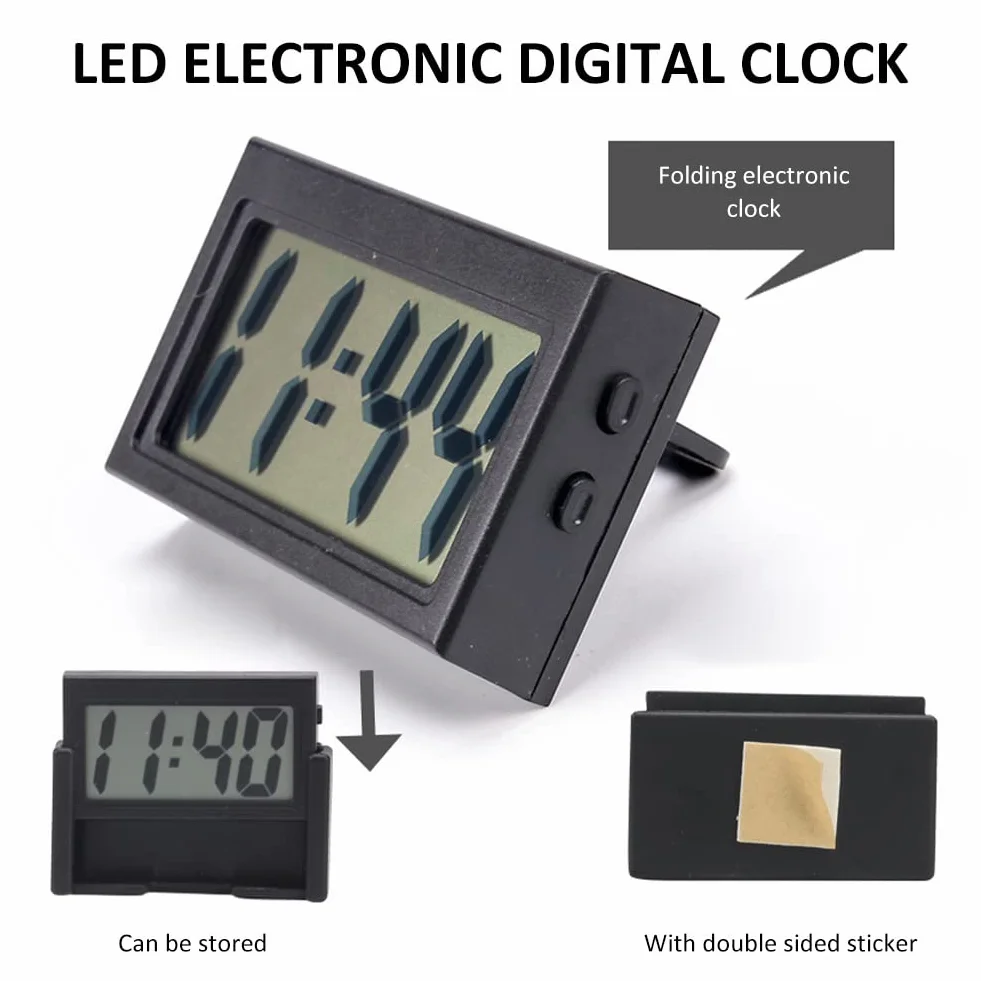 Orologio Digitale LCD per Auto - Mini Orologio da Cruscotto Elettronico Nero