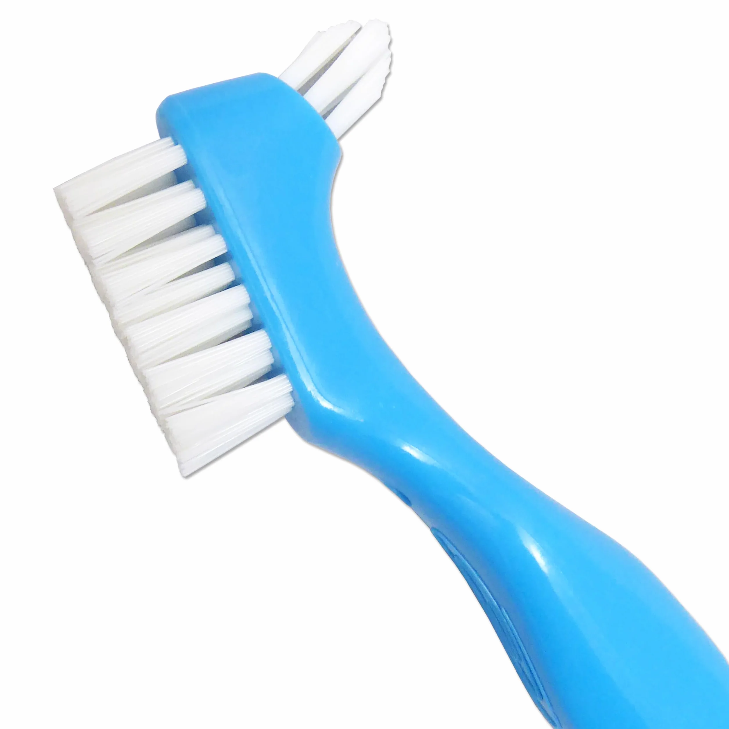 Dental Aesthetics Spazzolino per protesi set di 2 blu e bianco Impugnatura a presa facile doppia spazzola