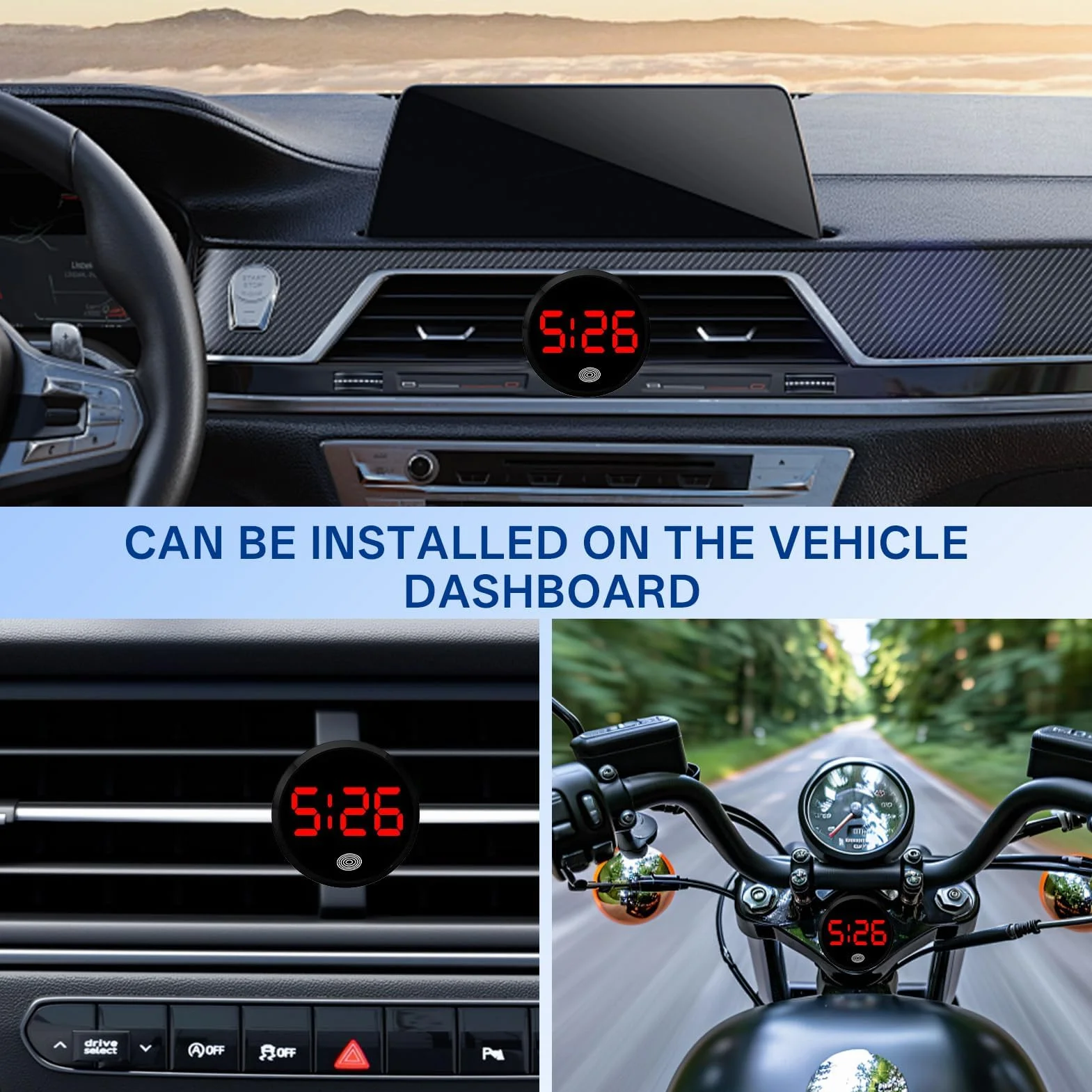 Orologio da cruscotto auto elettronico autoadesivo mini digitale per veicoli camion camper casa