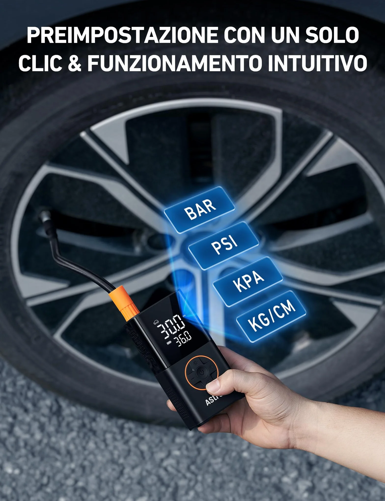 AstroAI Compressore Aria Portatile Mini Pompa d'Aria Auto con Batteria 4000 mAh LED