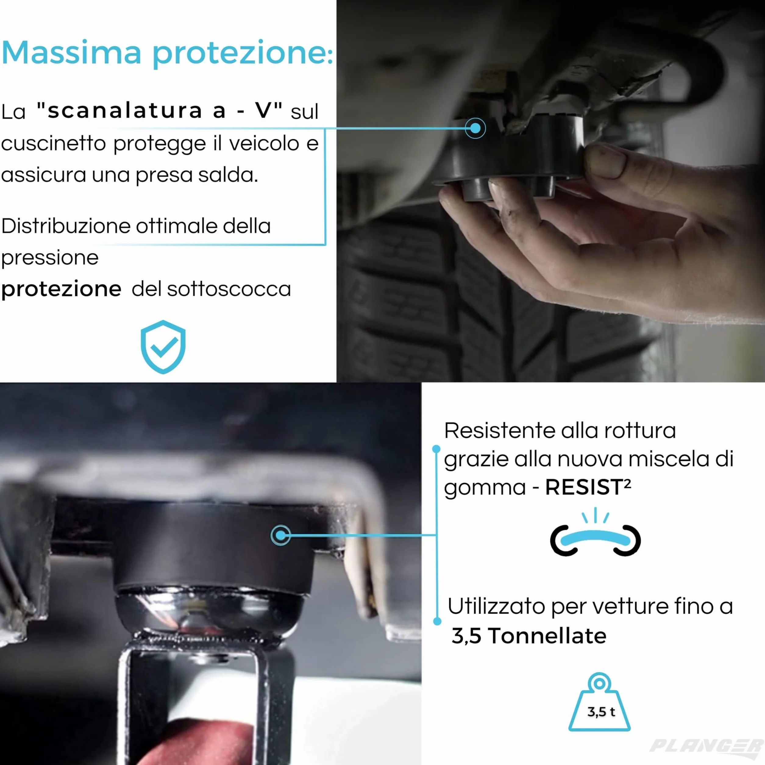 PLANGER® Power Pad Tampone in Gomma per Cric Antiscivolo Idraulico Auto Attrezzi Officina