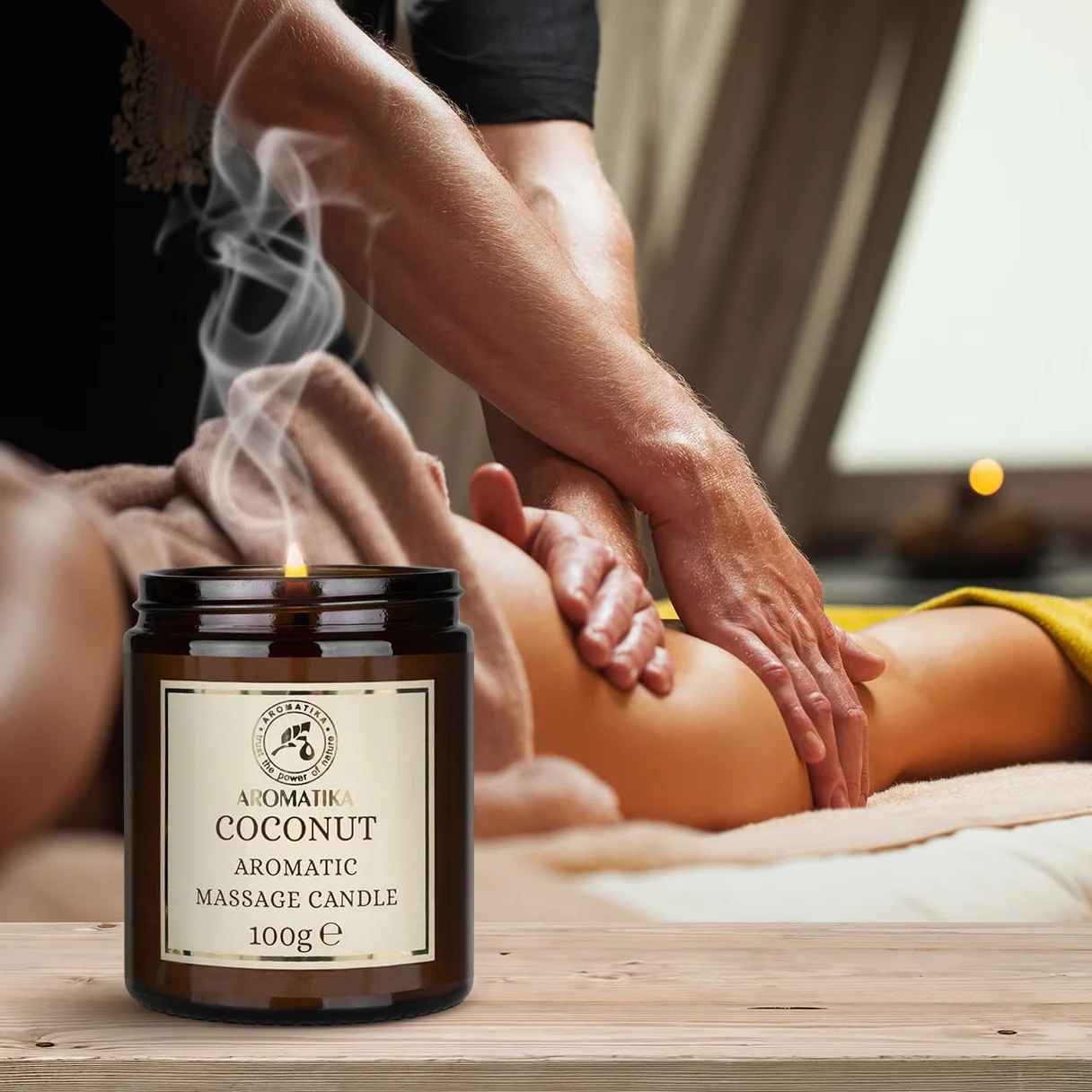 Candela da Massaggio Coco 100g - Cera di Soia - Olio di Cocco, Mandorla & Monoi di Tahiti - Aromaterapia