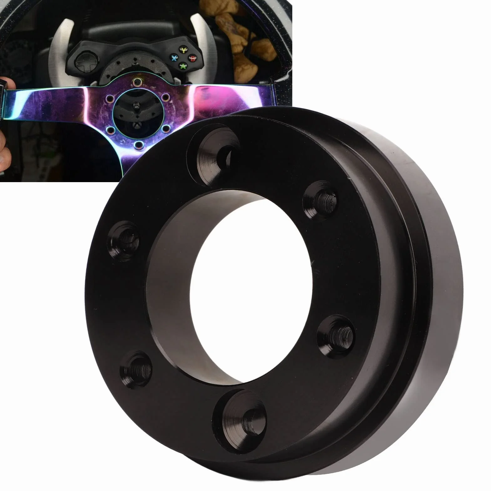 Piastra Adattatore Volante 70mm 6 Fori Lega Alluminio per Logitech G25 G27 G29 G920 13-14 Pollici Nero