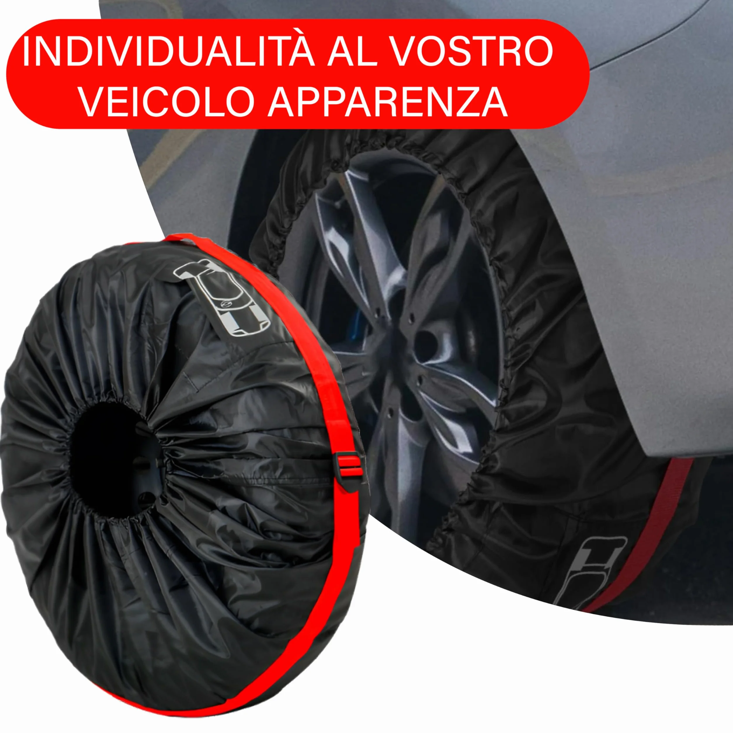 Set di 4 Borse per Pneumatici Auto, Impermeabili Antipolvere con Tracolla, Copriruota Custodia