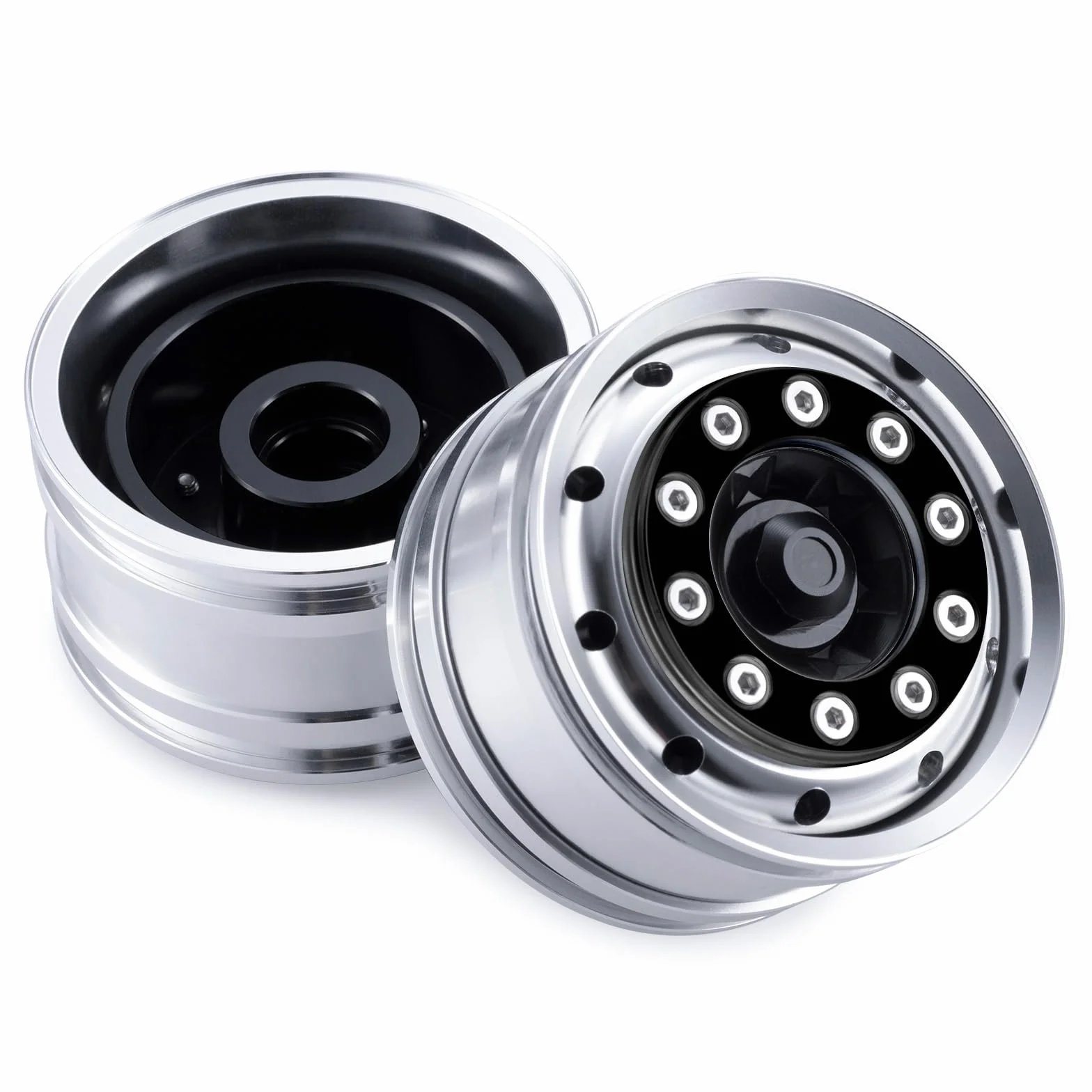 AXSPEED Cerchi anteriori in metallo, 2 pezzi di cuscinetti mozzi ruota per 1:14 Tamiya rimorchio trattore accessori auto (nero)