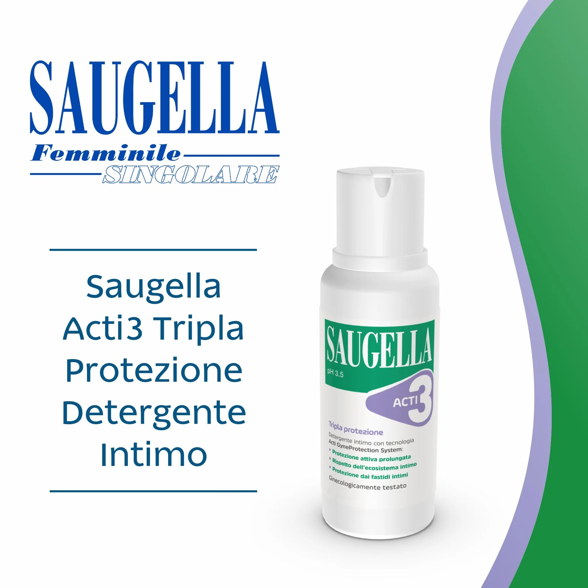 Saugella Acti3 Detergente Intimo pH 3.5 con Timo e Zinco 250 ml