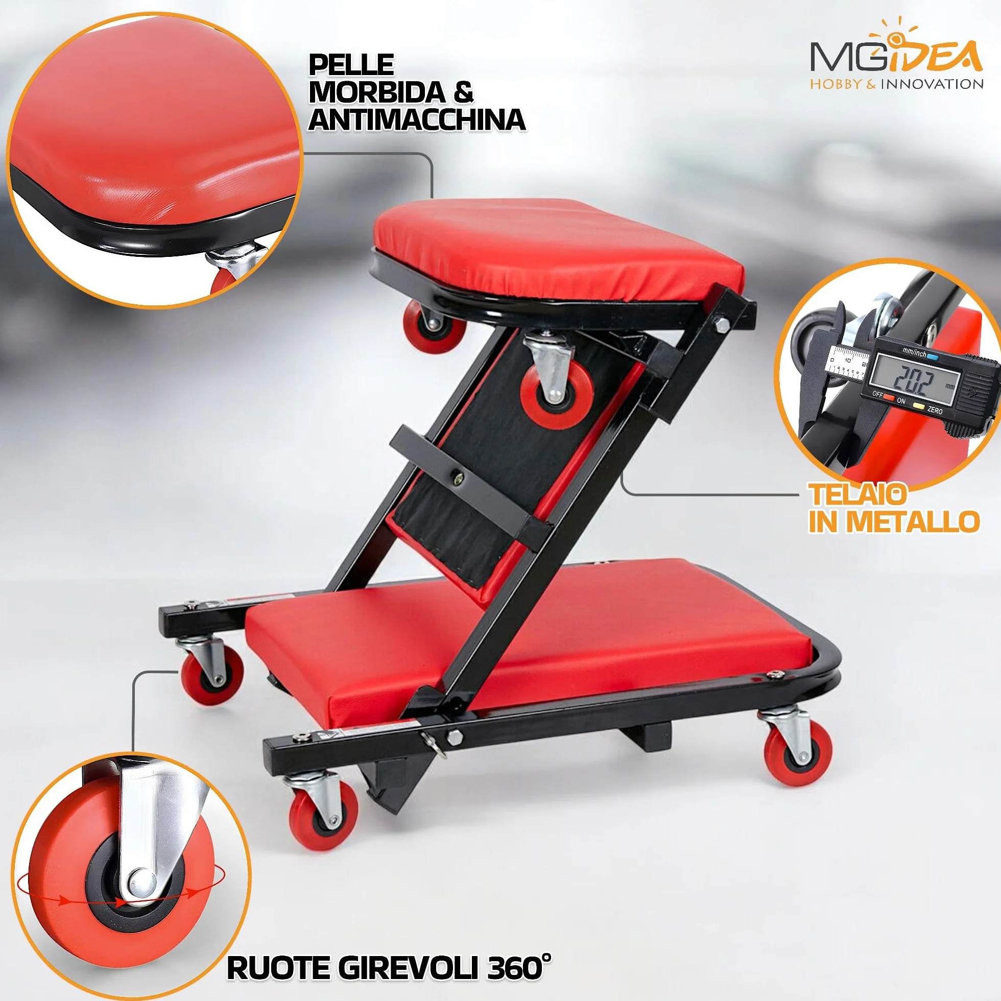 Lettino SOTTOAUTO Sgabello Carrello 2IN1 Officina Meccanico Riparazione Auto Manutenzione Professionale 90X41,5X12,5CM Portata 150KG