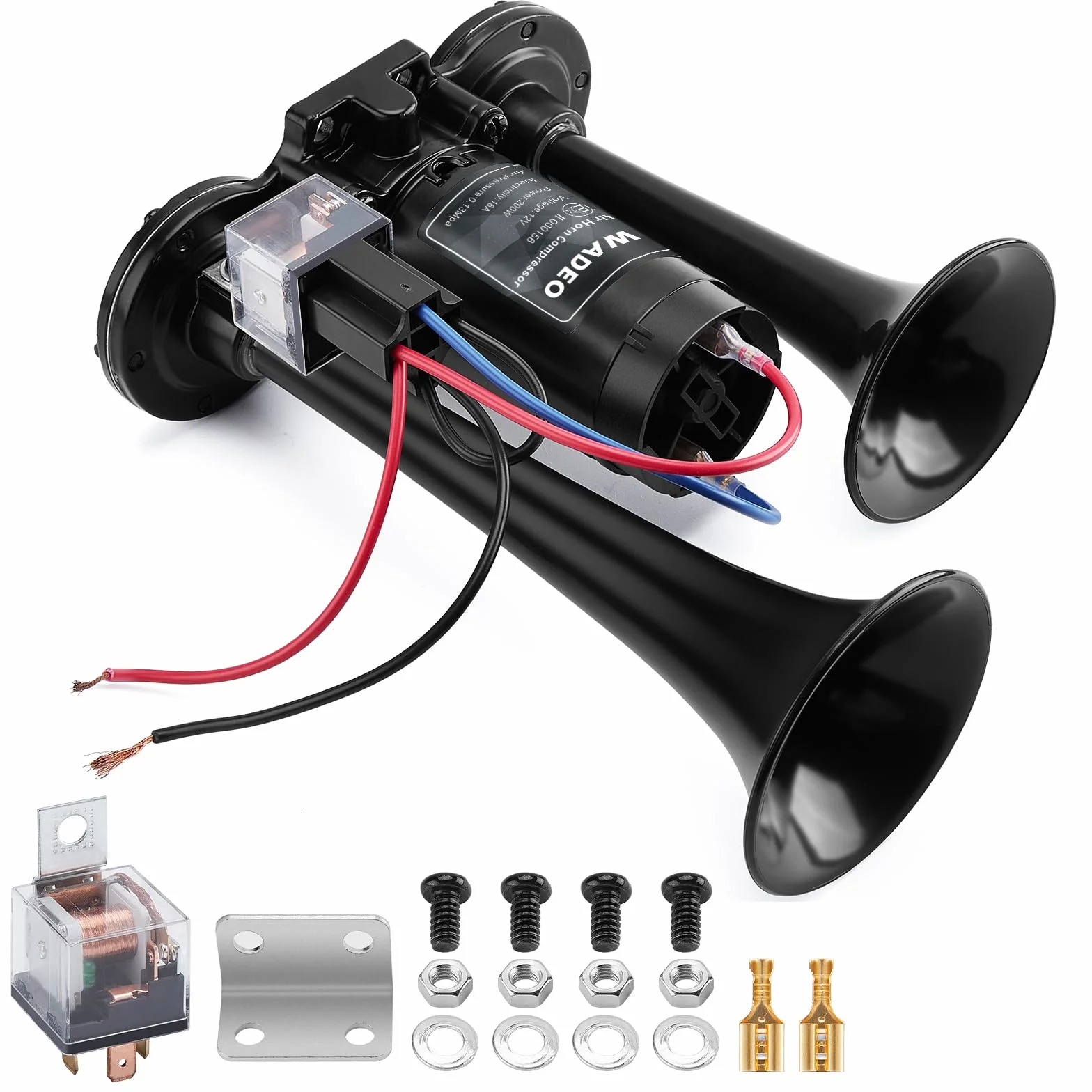 WADEO Clacson Auto, [Super Rumoroso da Svegliare i Morti] Tromba 12V con Compressore per Camion, Treni, Barche, Moto, Furgone