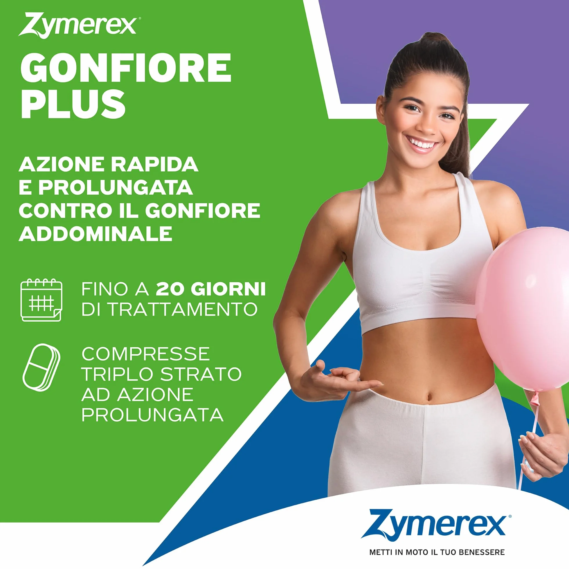 Zymerex GONFIORE PLUS 20 Compresse Integratore alimentare Probiotici e prebiotici