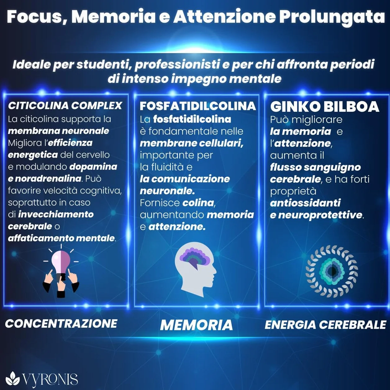 SINAPSYS+ integratore di citicolina 1000 mg colina boost mente memoria concentrazione