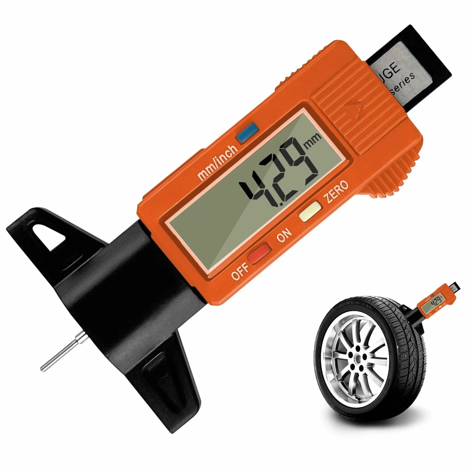 Gvolatee Misuratore Battistrada Pneumatici Digitale con LCD Display Profondimetro per Auto Furgoni Camion Moto Arancia