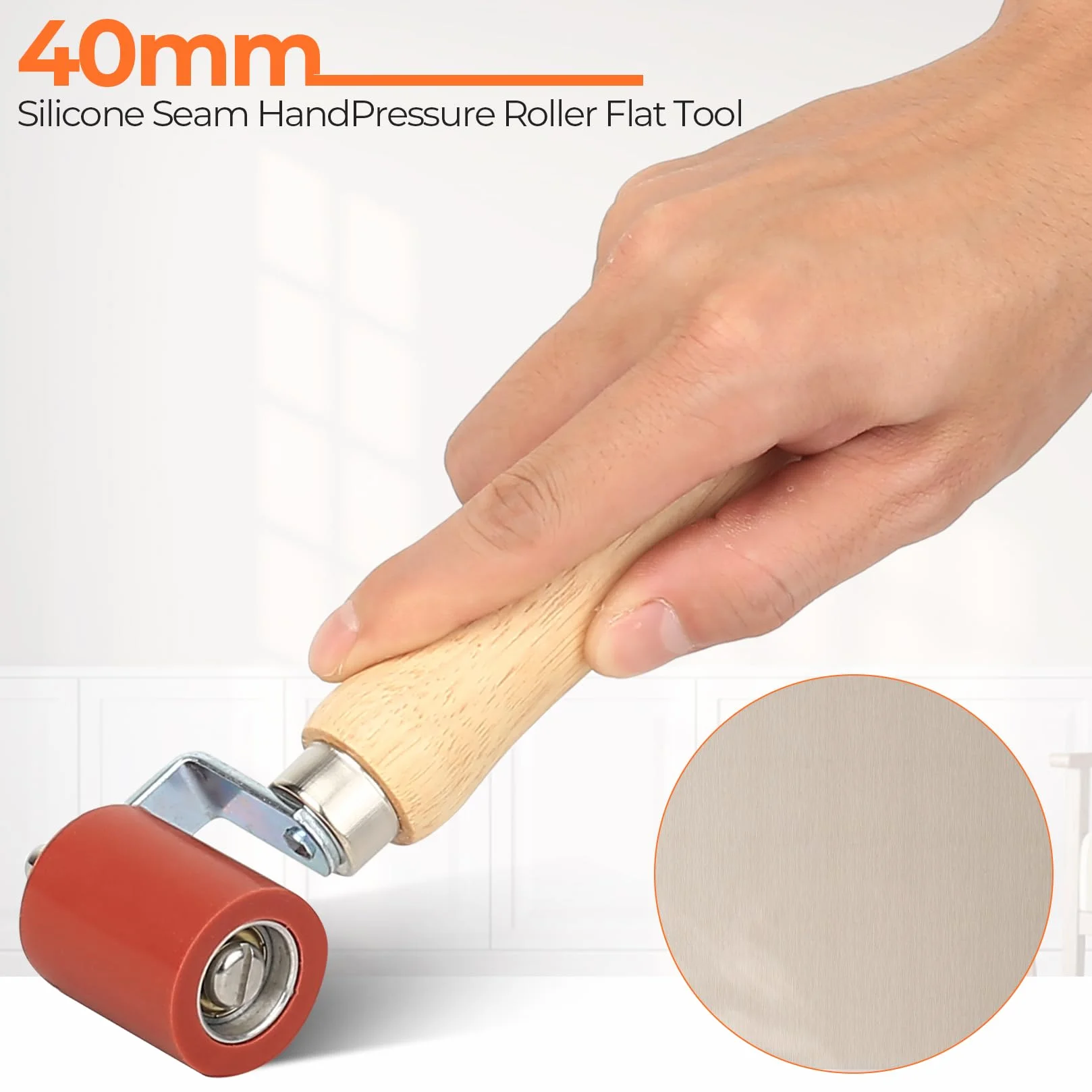 1 Pz Rullo per Cuciture Automobilistiche, 40 mm Rullo di Pressione in Gomma, Rulli per Cuciture in Silicone con manico in legno per isolamento acustico audio per auto, saldatura di bordi in PVC