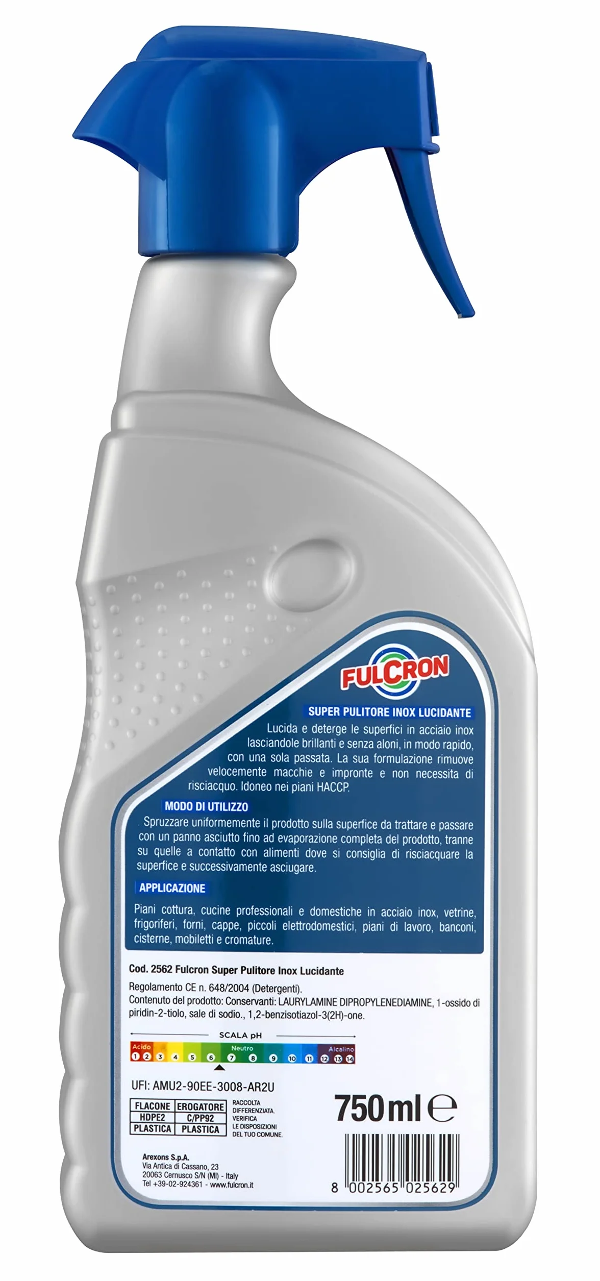 FULCRON Super Pulitore Inox 750 ml, Deterge e Lucida Acciaio Inox, Non lascia Aloni