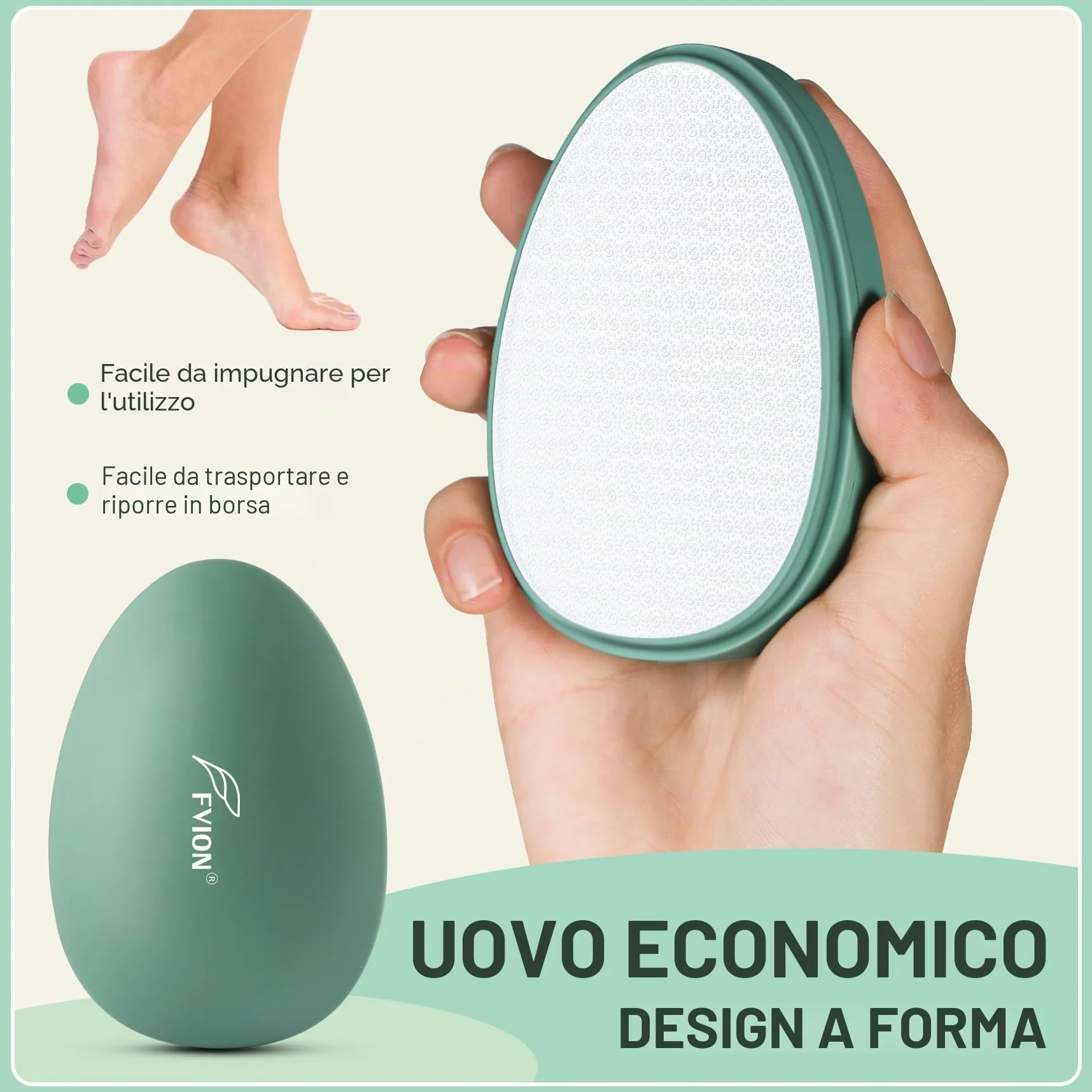 Lima per Piedi in Nano Vetro Professionale, Raspa Piedi Calli Rimozione Portatile, Cura Piedi Ruvidi Secchi (Verde)