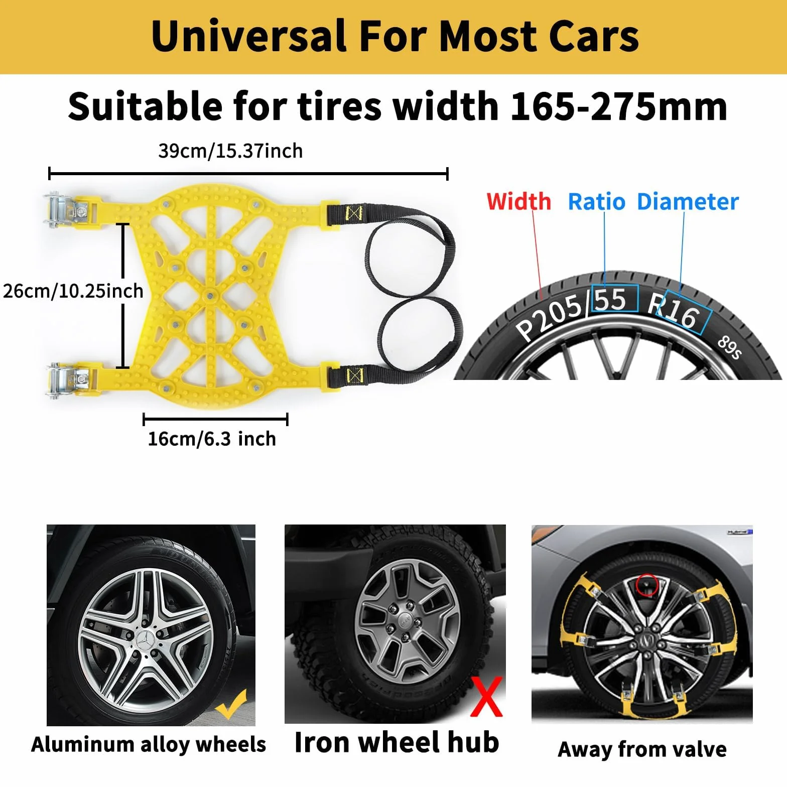 Catene da Neve per Auto, 6PCS catene neve universali per Pneumatico Grandezza 165-275mm, Versione Aggiornata si Allarga e si Addensa Facile da Installare per Auto/Camion/SUV