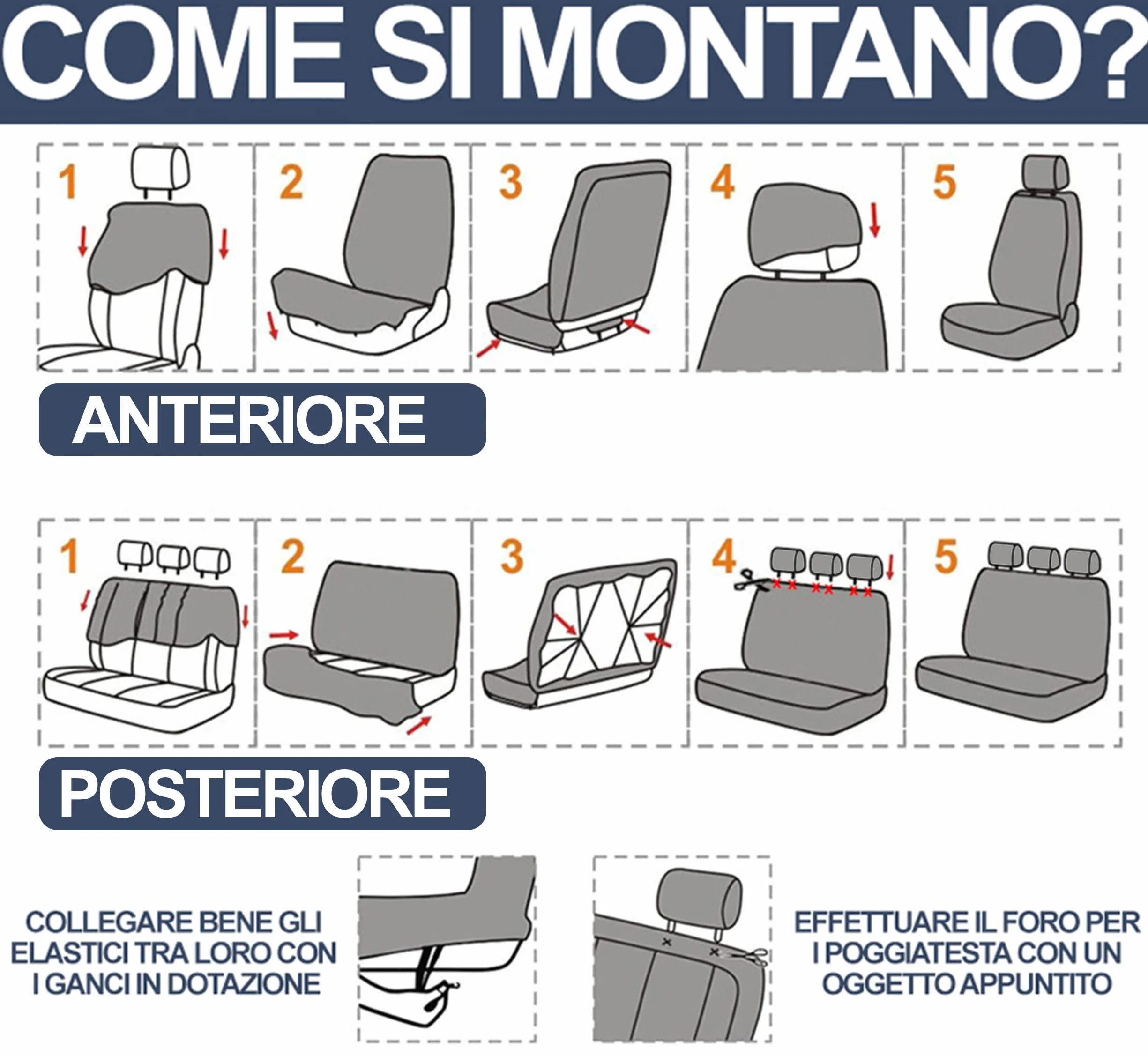 COPRISEDILI UNIVERSALI per Auto Protezione Sedili Grigio Nero Confortevole Traspirante