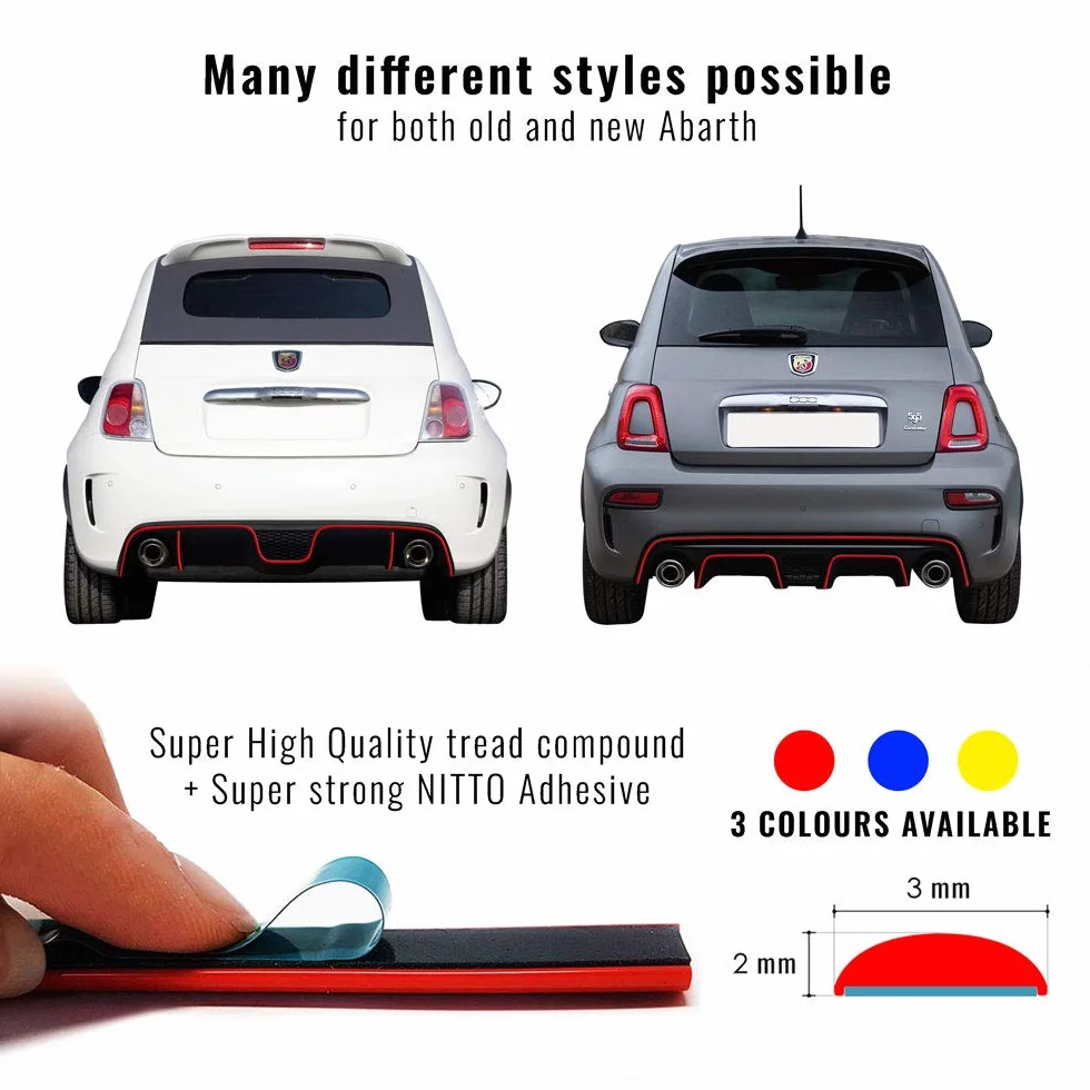 4R Quattroerre.it Profilo Adesivo per Paraurti Posteriore Fiat 500 Abarth, Rosso