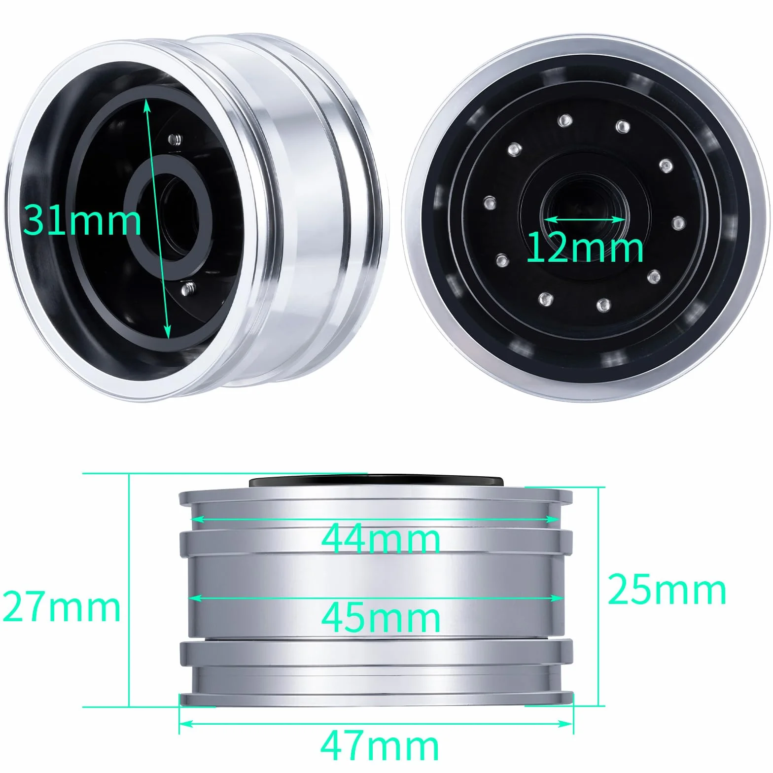 AXSPEED Cerchi anteriori in metallo, 2 pezzi di cuscinetti mozzi ruota per 1:14 Tamiya rimorchio trattore accessori auto (nero)
