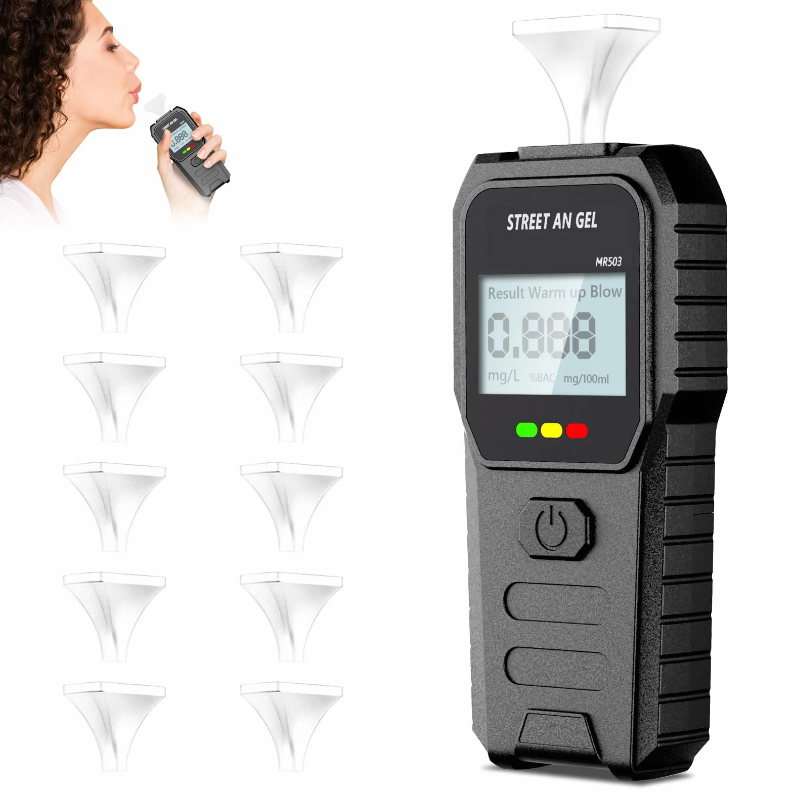Etilometro Portatile Certificato, Alcol Test Professionale con Display Digitale LCD, Chip ad Alta Sensibilità e 10 Bocchini , Precisione di Grado, Misuratore Alcolico per Uso Domestico e Personale