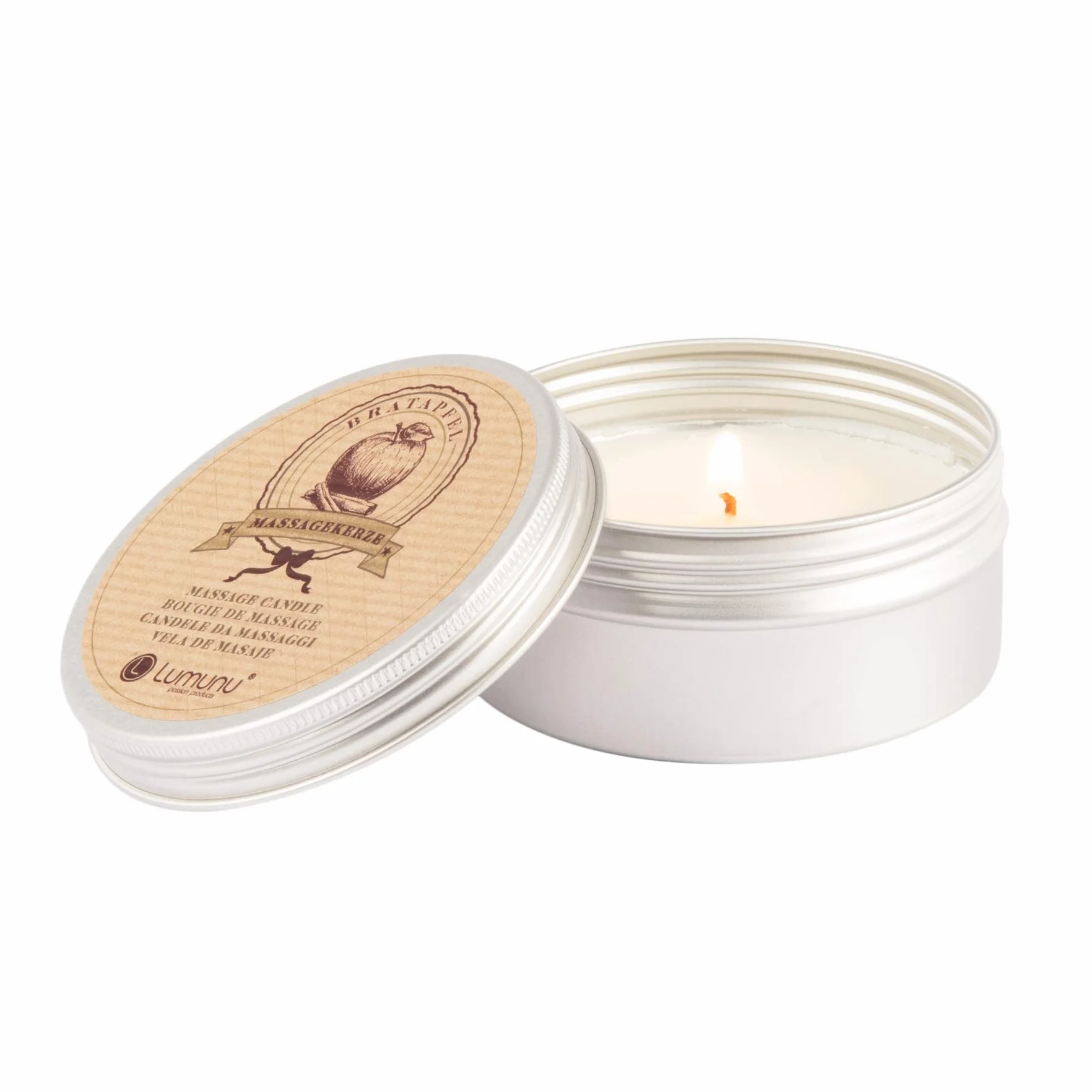 Lumunu Candela Di Cera Da Massaggio Nutriente Erotica Deluxe Oli Naturali Profumo Mela Cotta Natale Cannella 100g