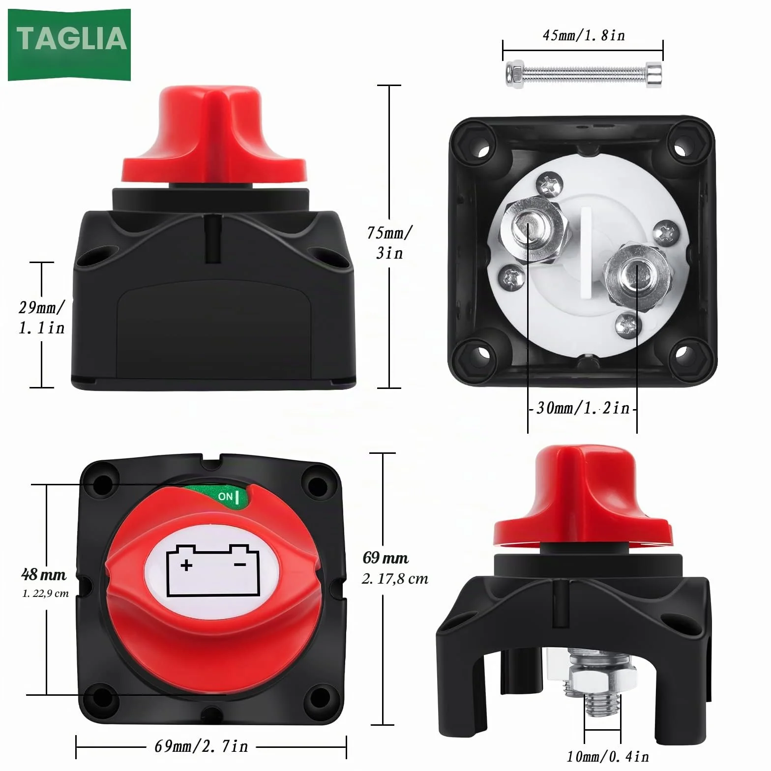 Bolatus Stacca Batteria 12V 24V 48V Staccabatteria On-Off, Interruttore di alimentazione principale Sezionatore batteria Master 200A per Camper Yacht Barca Camion Autobus Moto