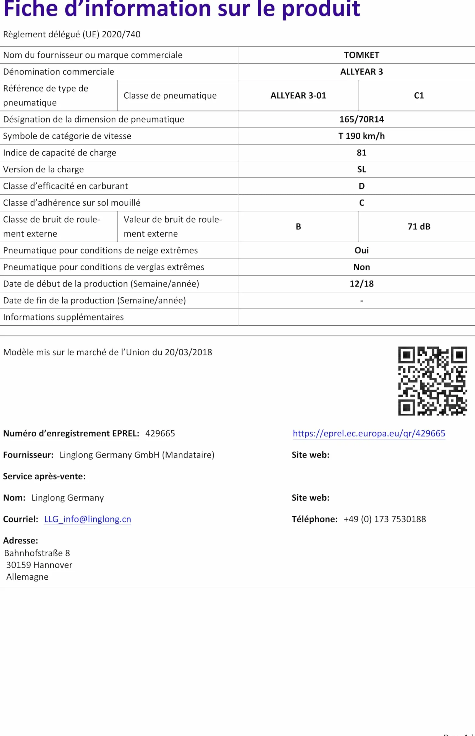TOMKET ALLYEAR 3 165/70 R14 81 T