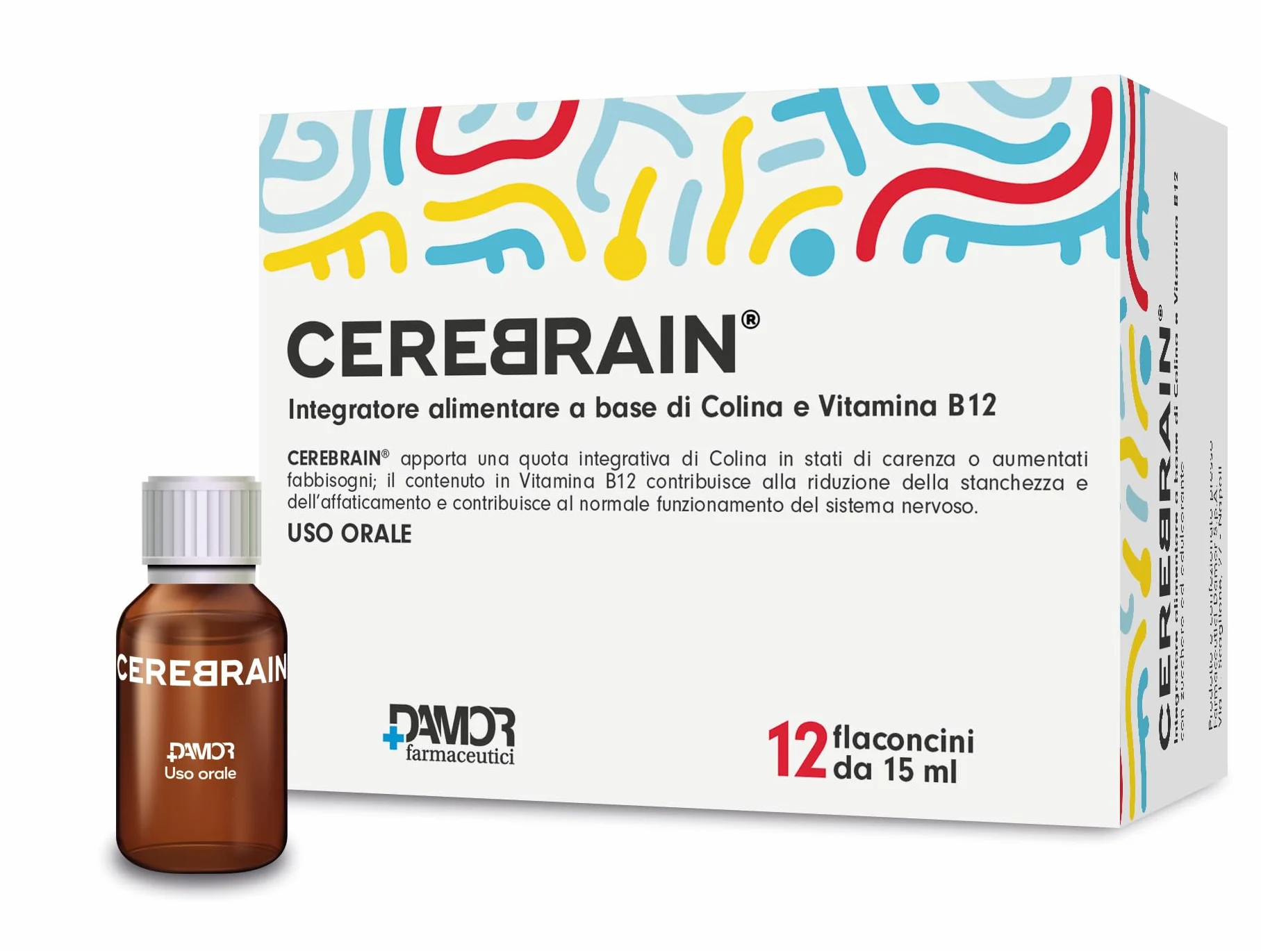 Damor Cerebrain Integratore Alimentare Colina Bitartrato Vitamina B12 12 Flaconcini 15 ml