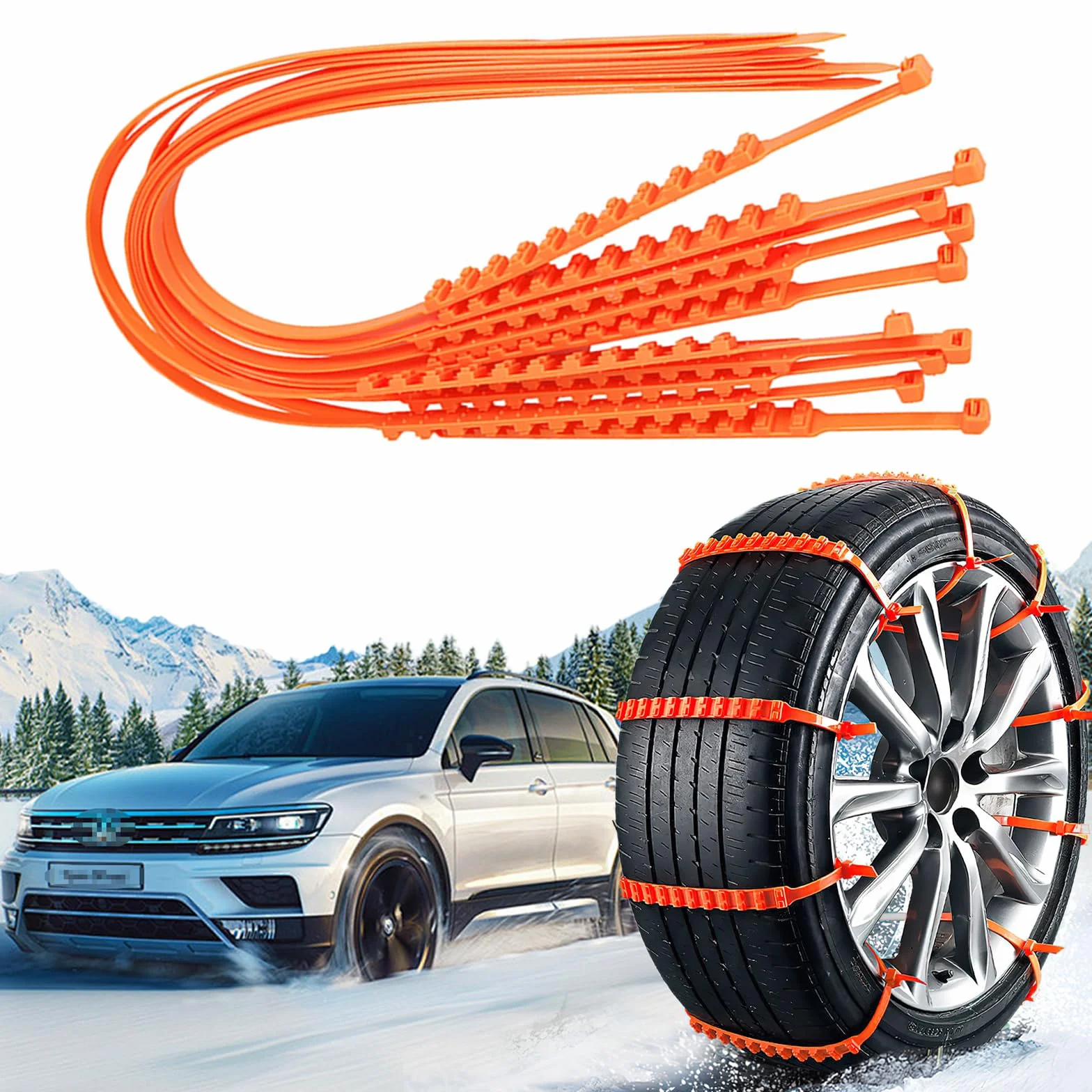 Catene da Neve Universali Antiscivolo 10 Pezzi per Auto Camion SUV Arancione
