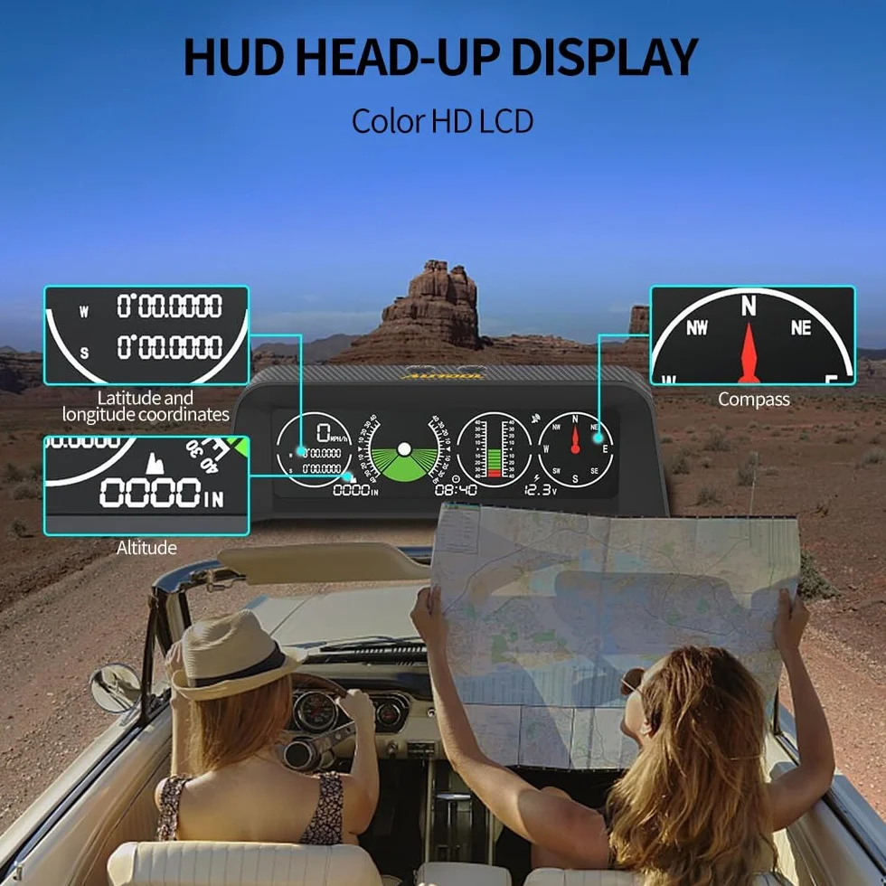 OBEST Inclinometro 4x4, head up display auto digitale Tachimetro GPS con Altimetro Compass Theodolite, per Auto Moto 4x4 Fuoristrada, Ricordo di guida lungo Allarme di sovravelocità