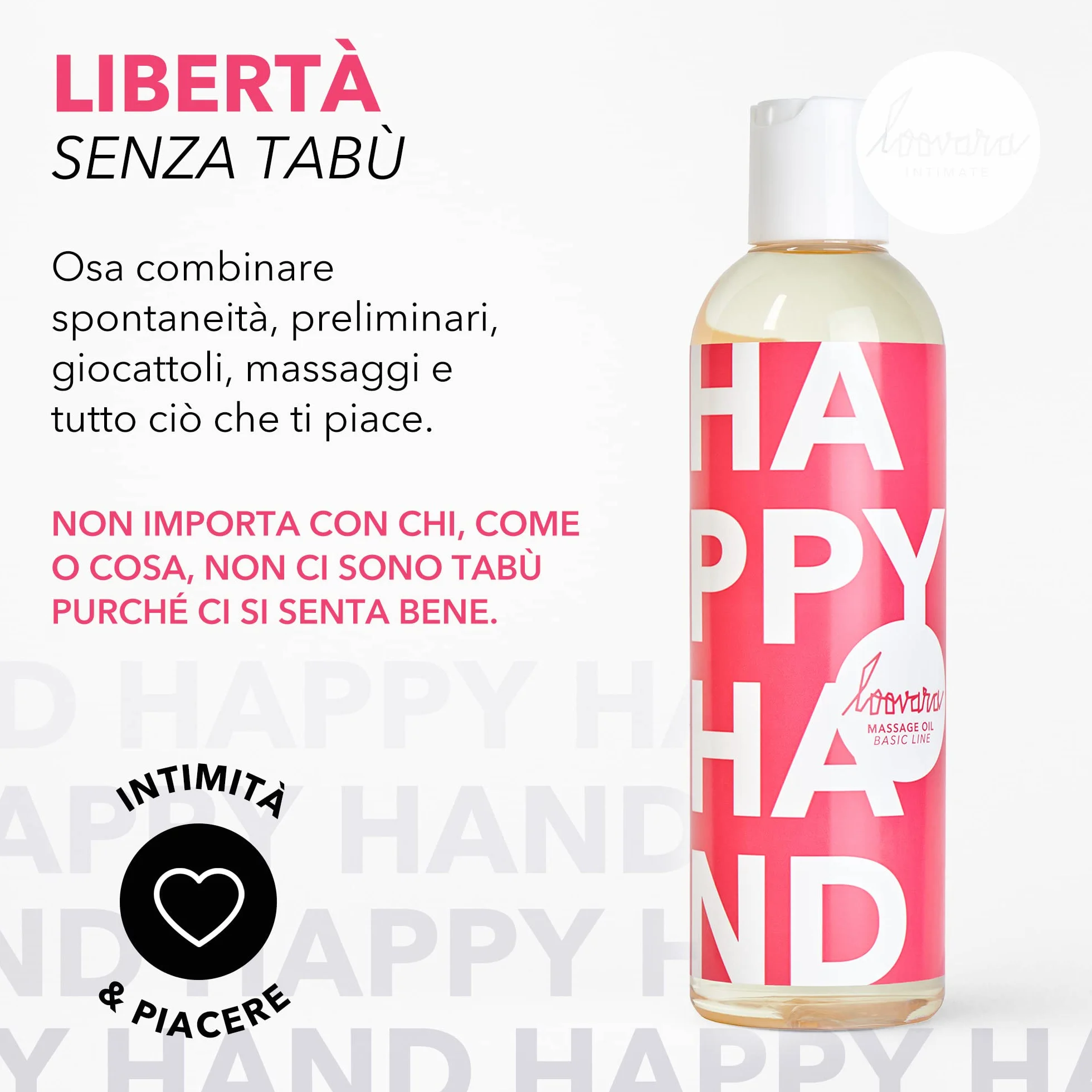 Loovara Olio da Massaggio Olio dell'Amore 250 ml - HAPPY HAND - Vegano, testato dermatologicamente, ideale per massaggi di coppia