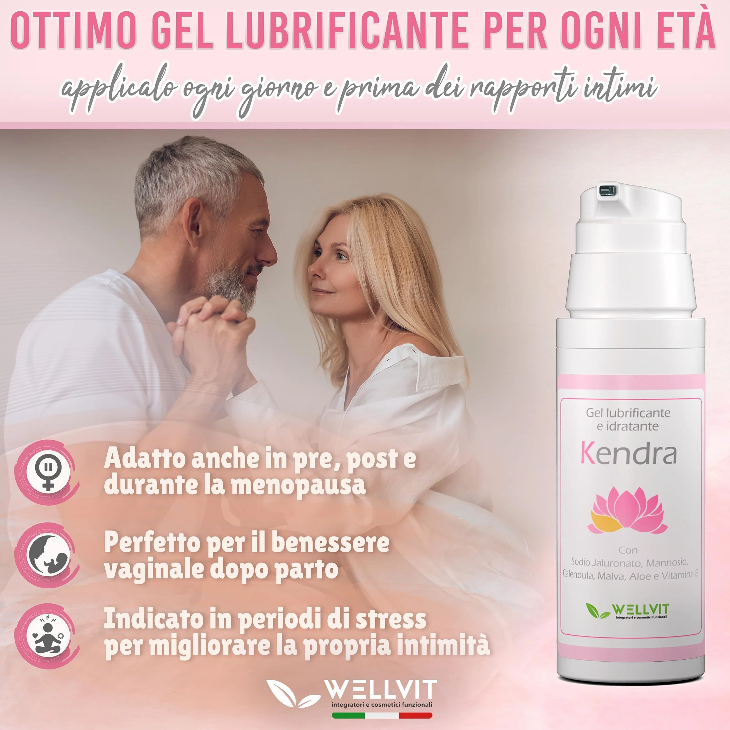 KENDRA Pregiato Lubrificante Intimo all'Acqua Idratante 100% Naturale, Gel Lubrificazione Vaginale con D Mannosio, Made in Italy 50ml