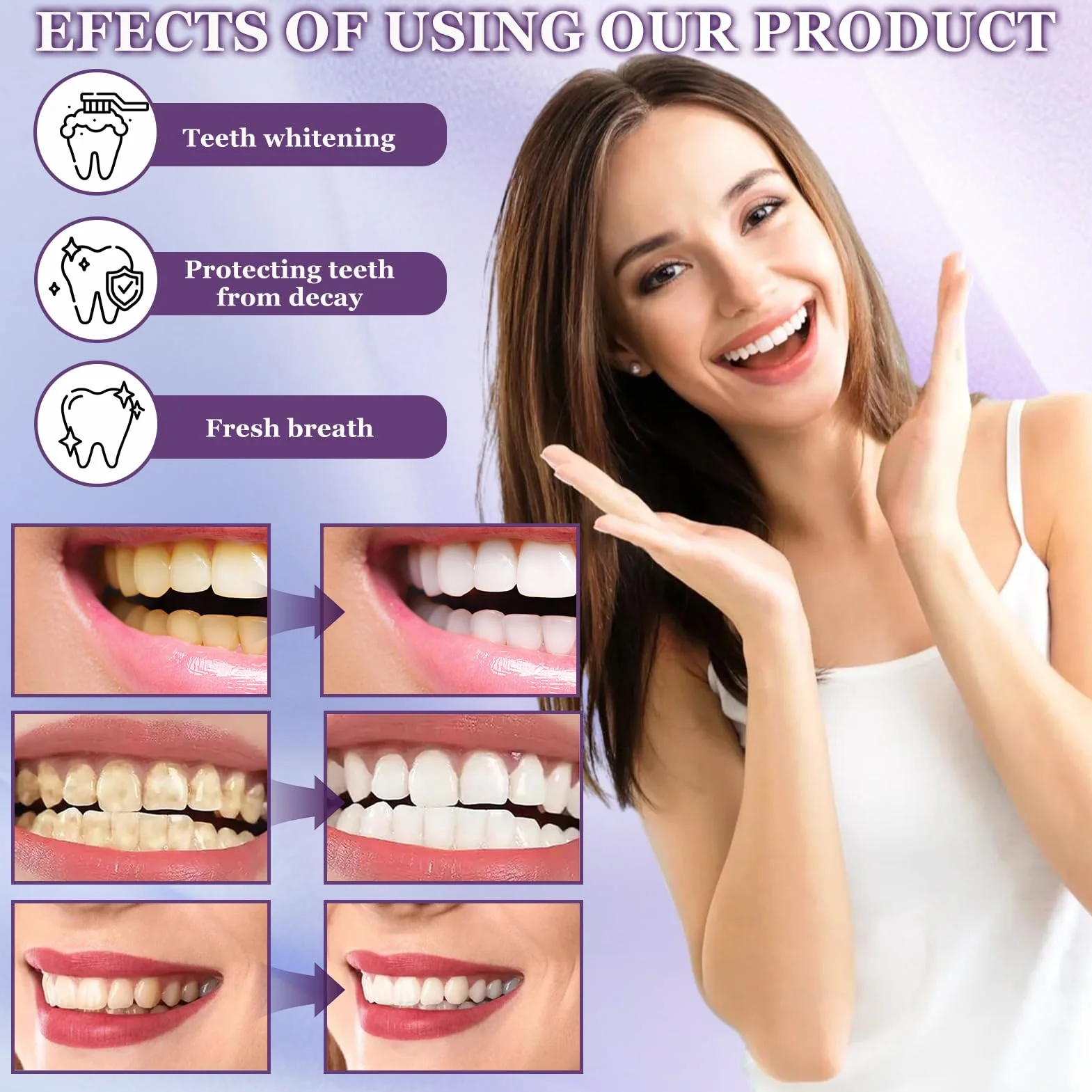 Kit Sbiancante Denti: Dentifricio Viola Sbiancante 60ml + Polvere 50g + Spazzolino, Rimozione Macchie Profonde