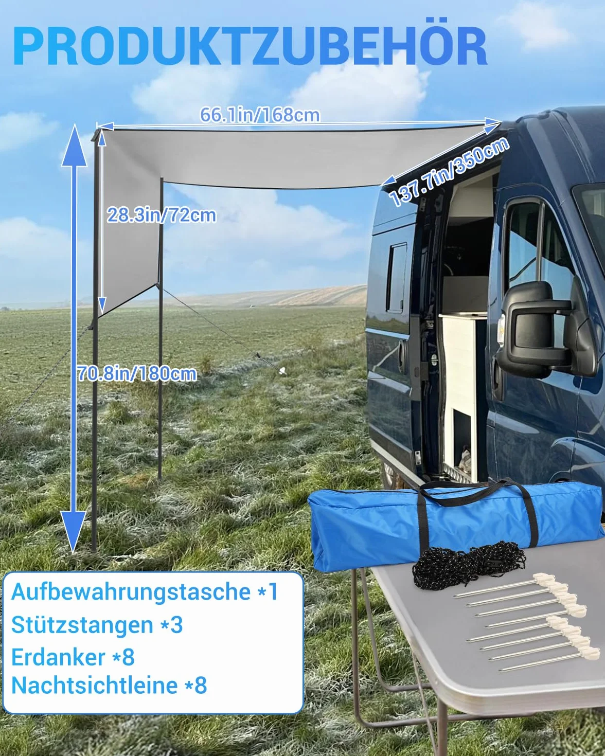 SUPAREE Tendalino Camper Parasole Van Tenda da Sole per Roulotte 3 Binari Tubazioni Protezione UV Impermeabile 3.5 x 2.4m