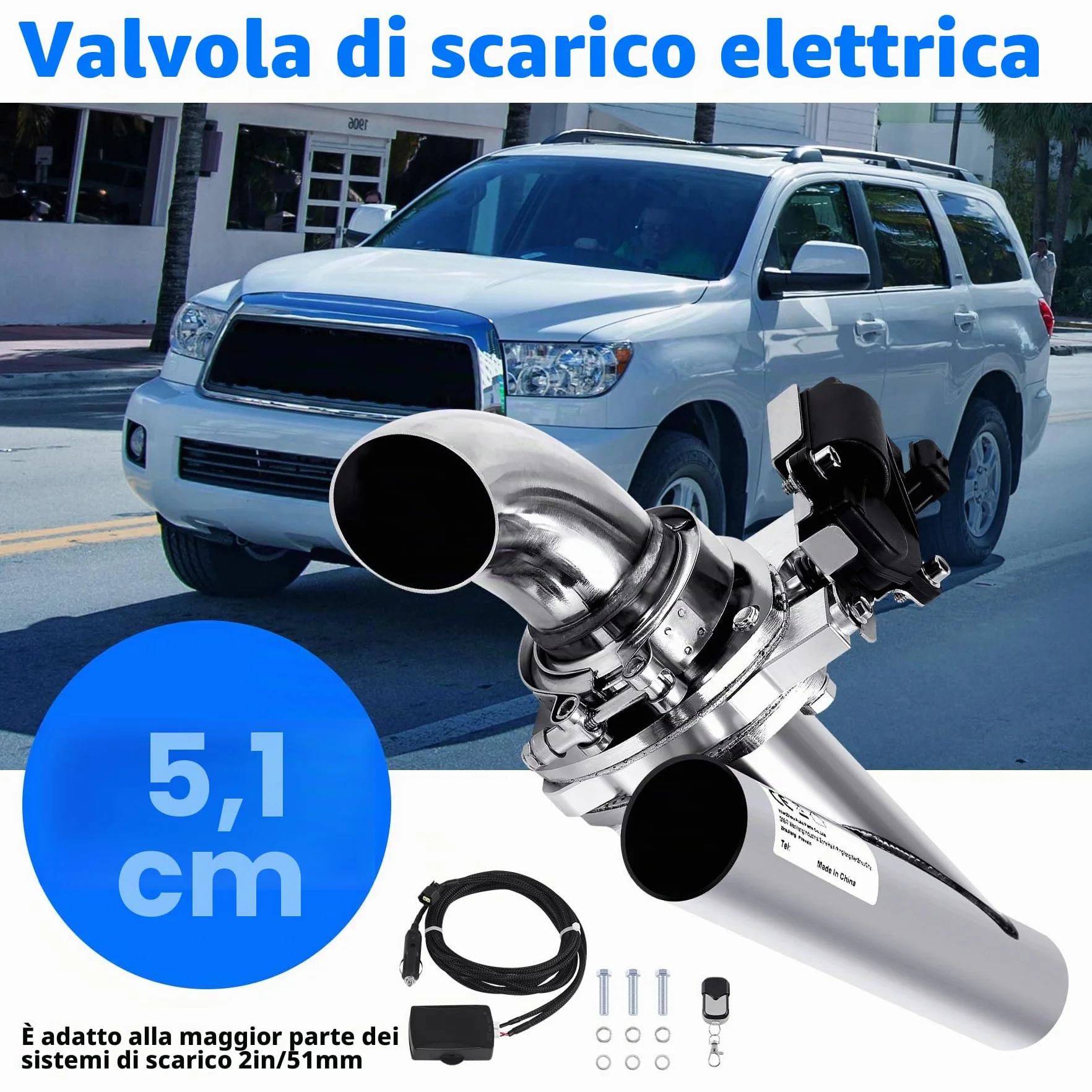 Kit sistema silenziatore di scarico elettrico in acciaio inox da 51mm 2" con interruttore a valvola e telecomando