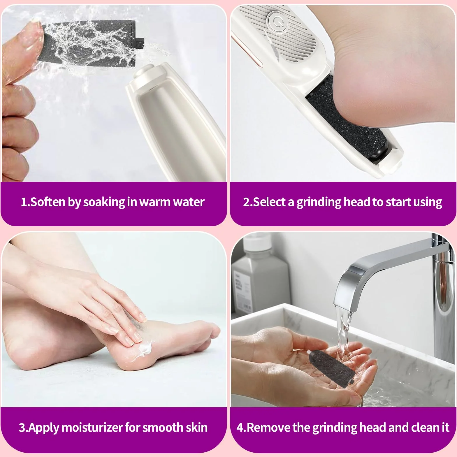 Pedicure Elettrico Professionale con 4 Rulli Intercambiabili, Rimuove Calli e Pelle Secca, Lima per Piedi Ricaricabile