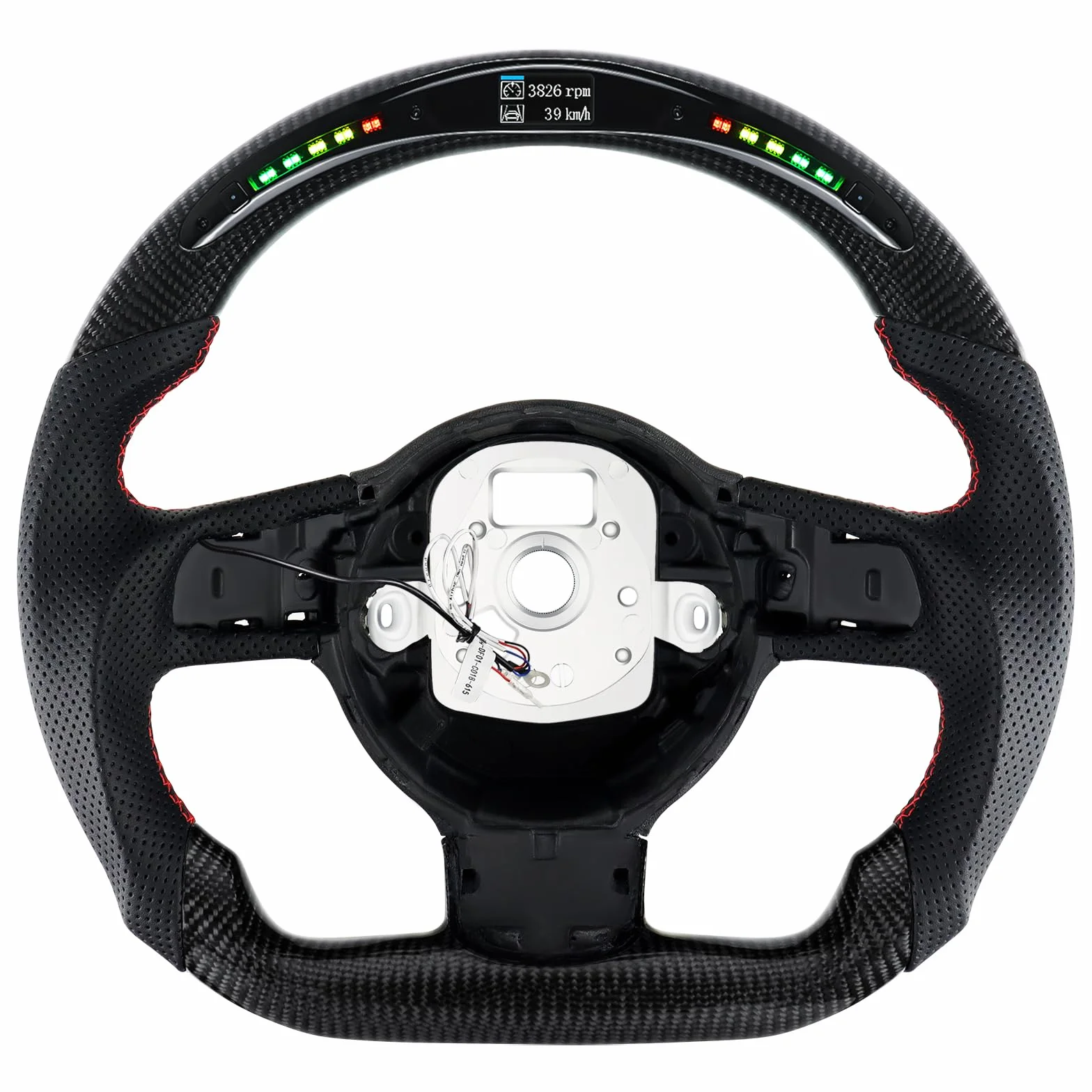 Volante in fibra di carbonio per Audi TT TTRS R8 2007-2015, fondo piatto, LED, pelle traforata
