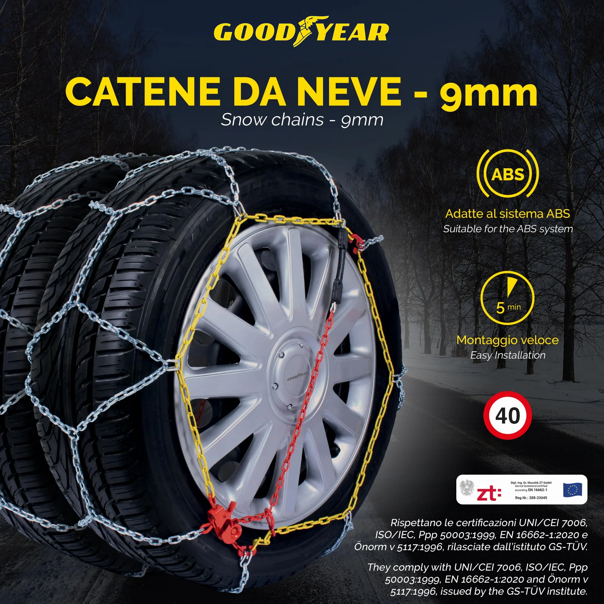 Goodyear G9 Catene neve auto 9 mm a rombo Misura 120 Omologate TUV GS