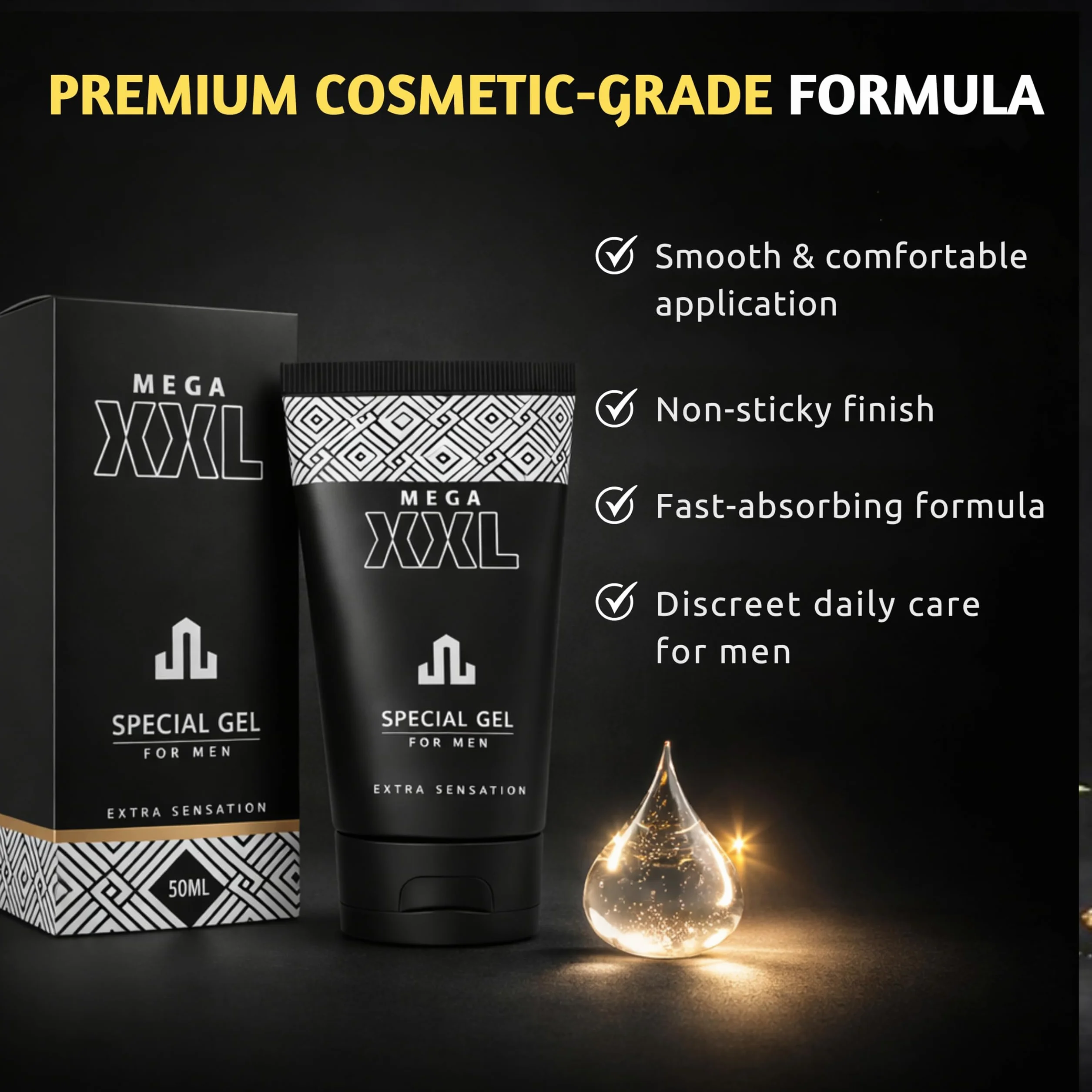 MEGA XXL Penis Gel 50 ml crema ingrandimento pene allungare più spesso lunghezza circonferenza stabilità igiene intima uomini