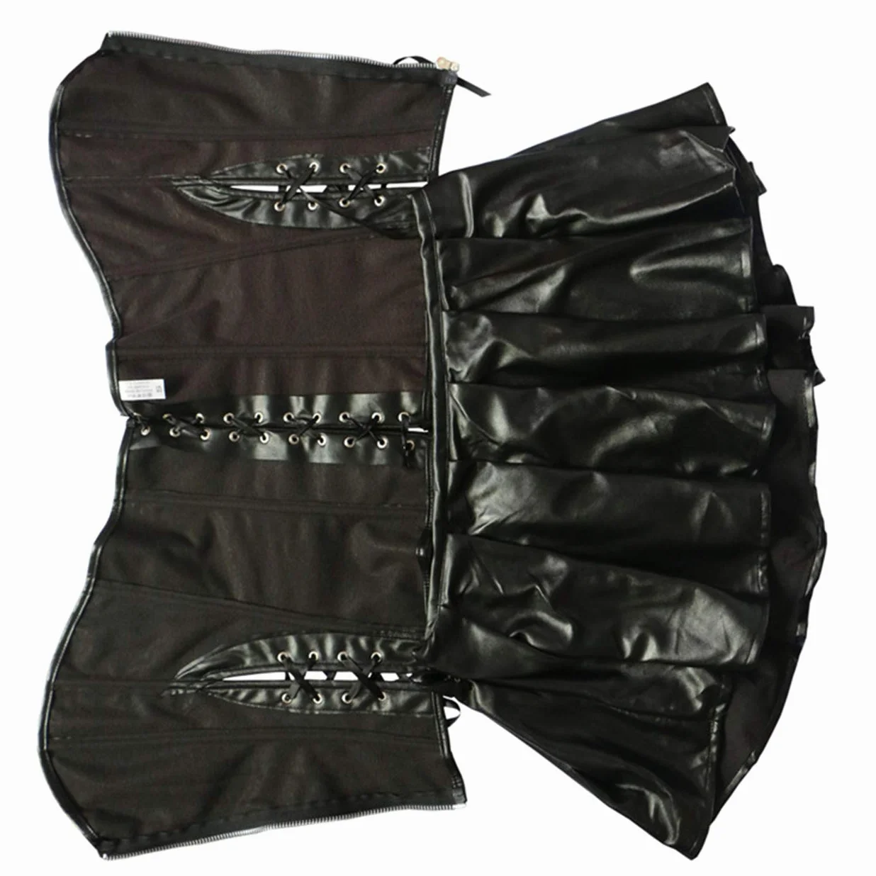 Donna Sexy Pelle Bustinie Overbust Corsetti Corsetto Vestito Lingerie Set con G-String Nero 3-Piece