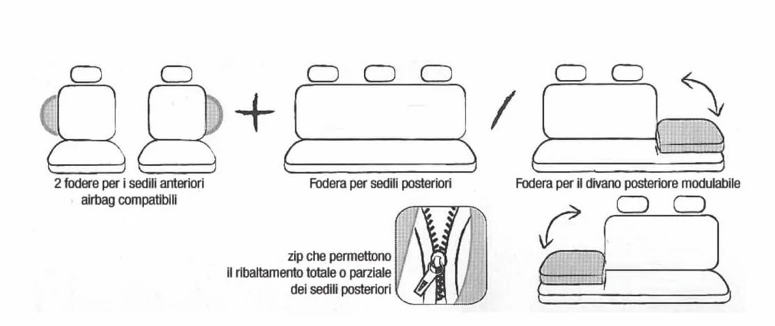 OFFICINE MILANO Coprisedili Auto Universali 11 Pezzi Antiscivolo Elasticizzato Trapuntato Poliestere