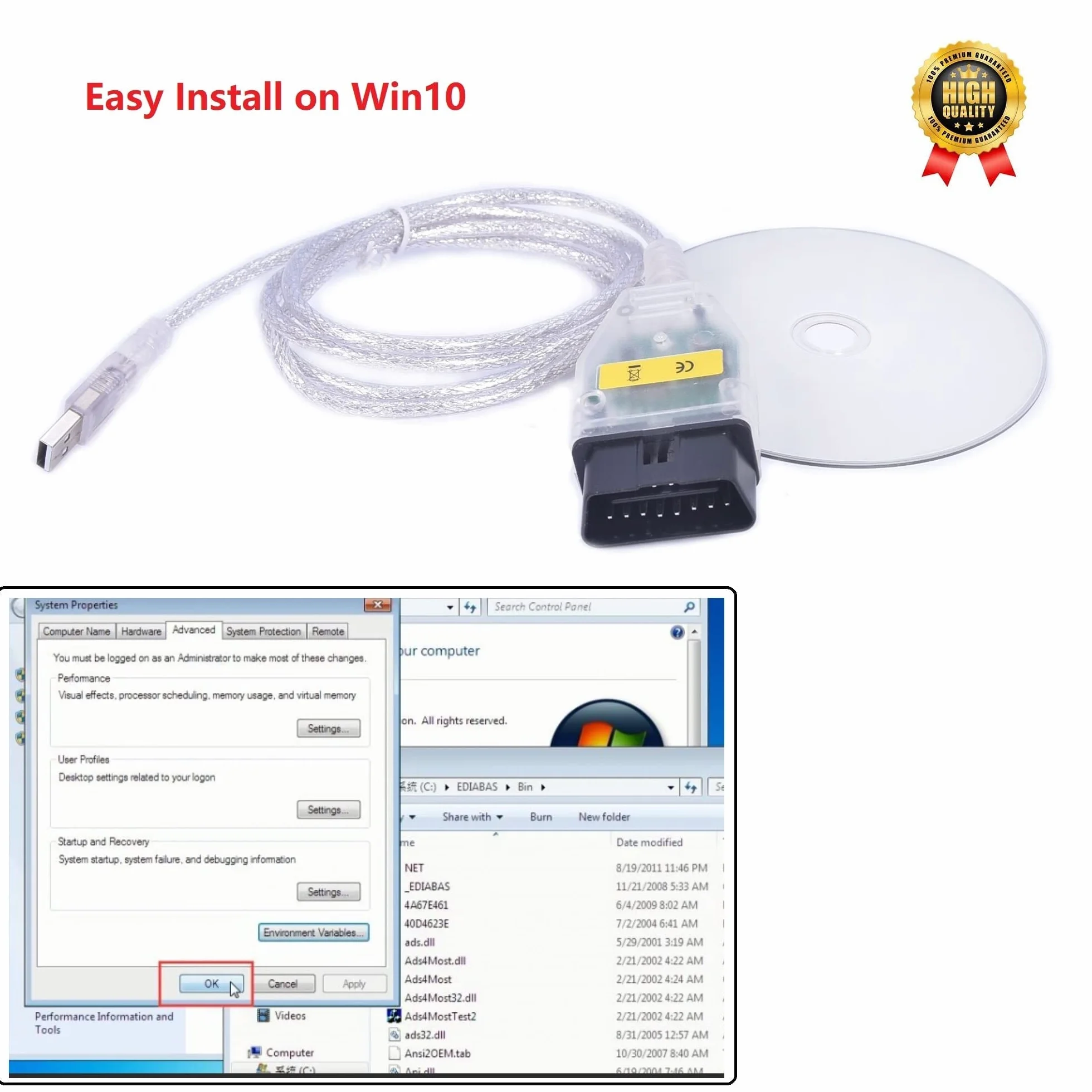 INPA Ediabas USB OBD2 DCAN KD CAN Cable Switch Interface