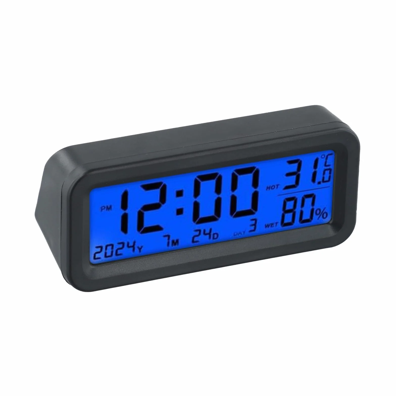 Orologio digitale, ABS solare per mini orologio digitale LCD impermeabile antiurto con ora/data/settimana/temperatura per auto/moto/bicicletta 8 x 3 x 3,5 cm