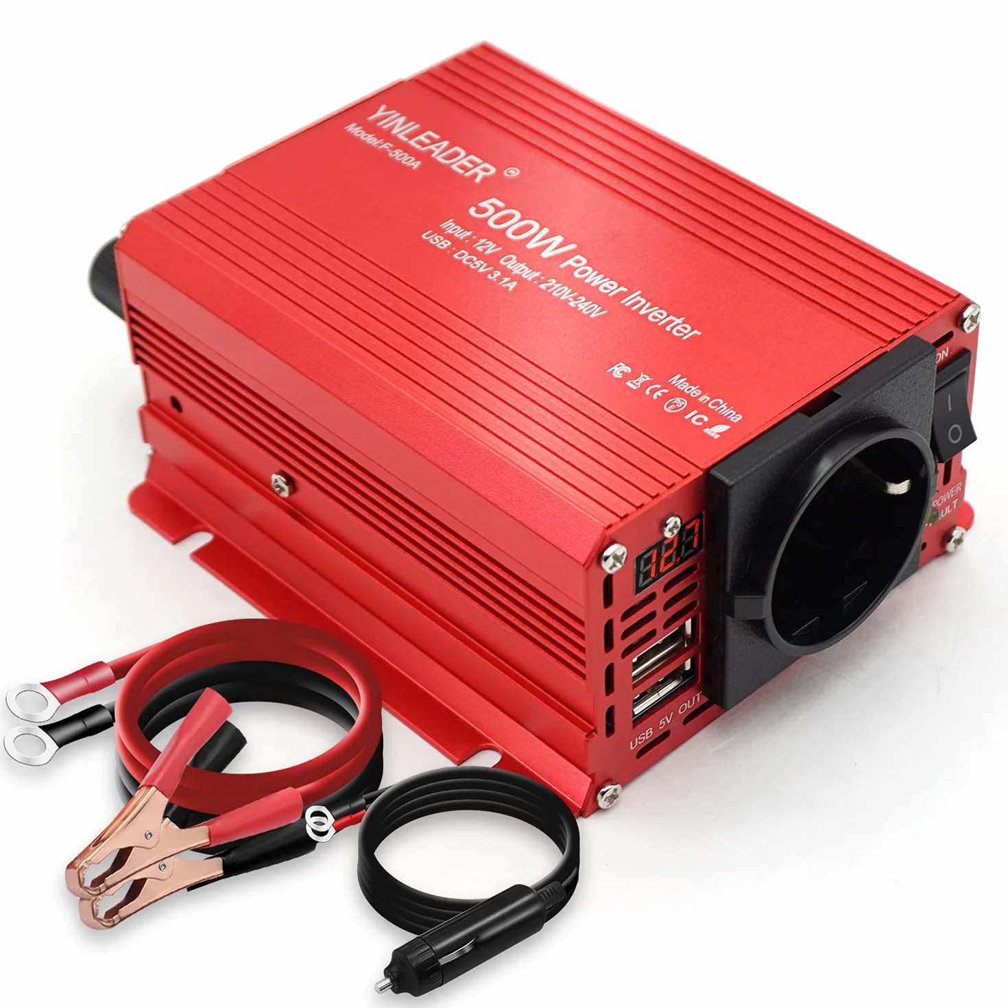 Yinleader Inverter 500W 12V 230V DC AC Power Inverter with 2 USB Ports 2.4A for Car Camper