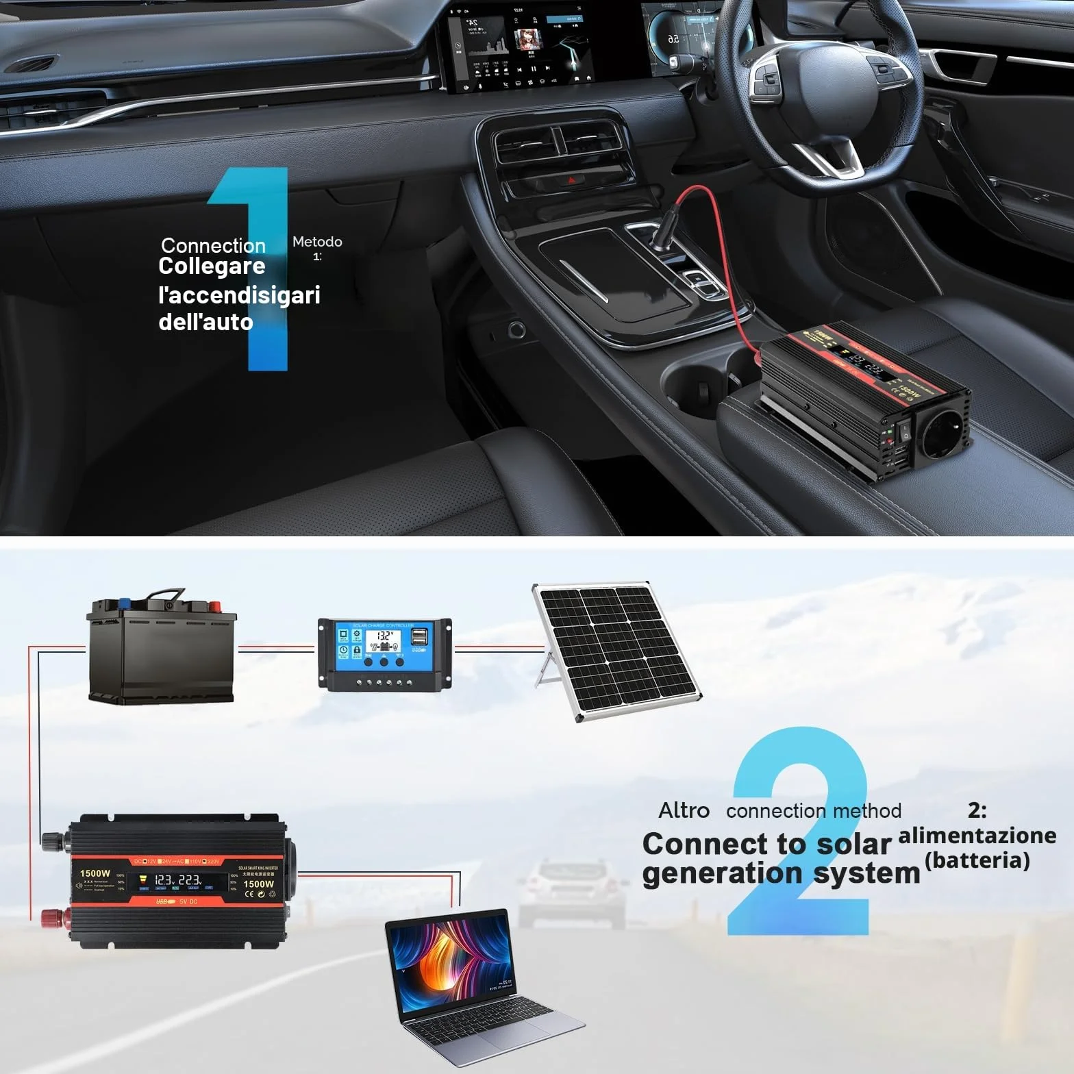 Premio Convertitore Di Tensione 1500W 12V 220V Power Inverter Con Allume Cigare 2 Porte USB