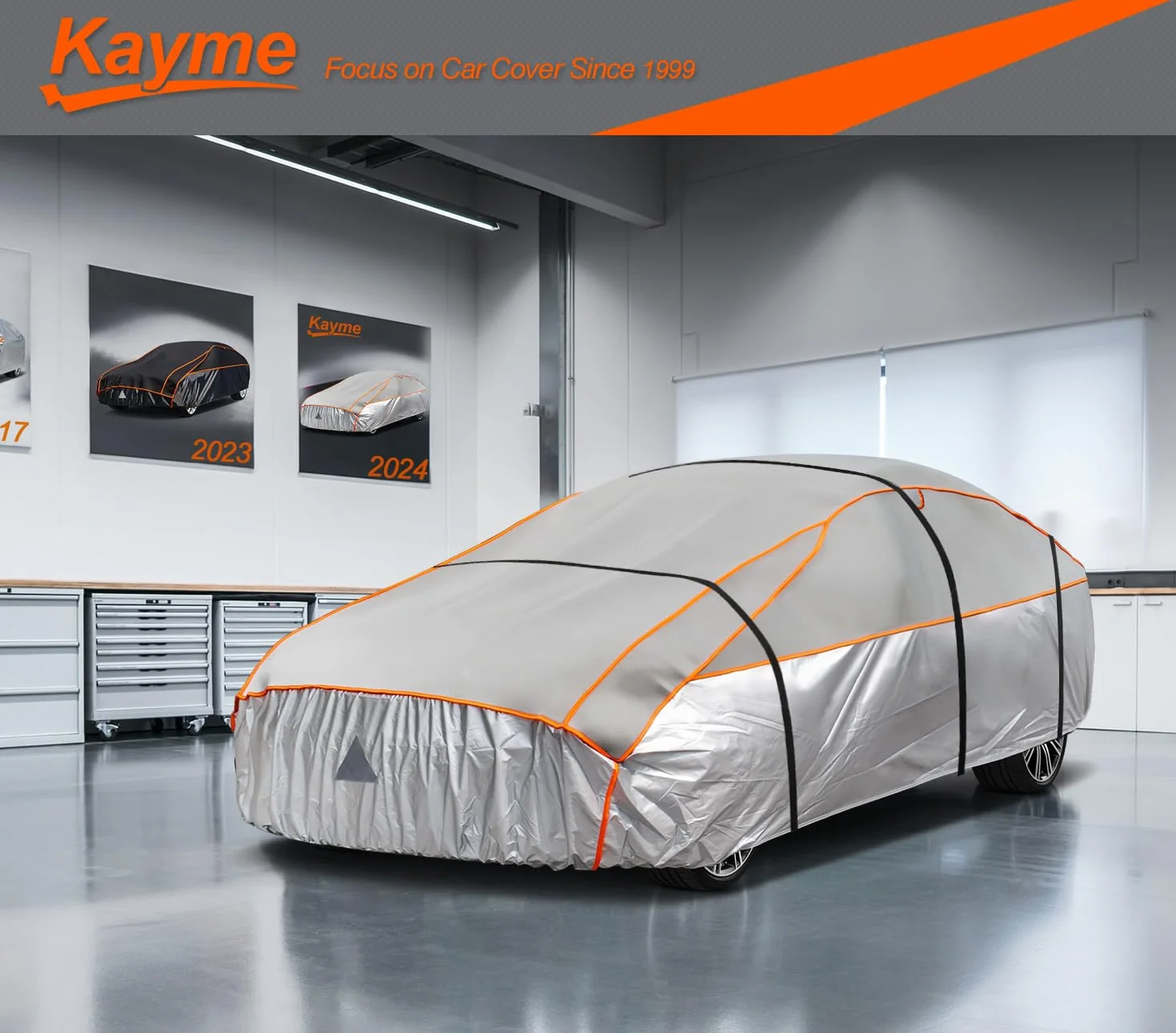 Telo Copriauto Antigrandine, Kayme Copertura per Auto Impermeabile Anti UV Antipolvere Anti Vento, Telo Copri Antigrandine Adatto per Auto a SUV (da 460 a 490cm) YL– Grigio