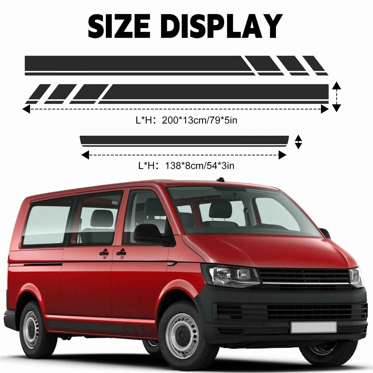 Strisce Laterali Sostituzione per VW T5 T6 T6.1 California 2003-2024, 2 Adesivi Laterali + 1 Adesivo Portellone Posteriore, Nero