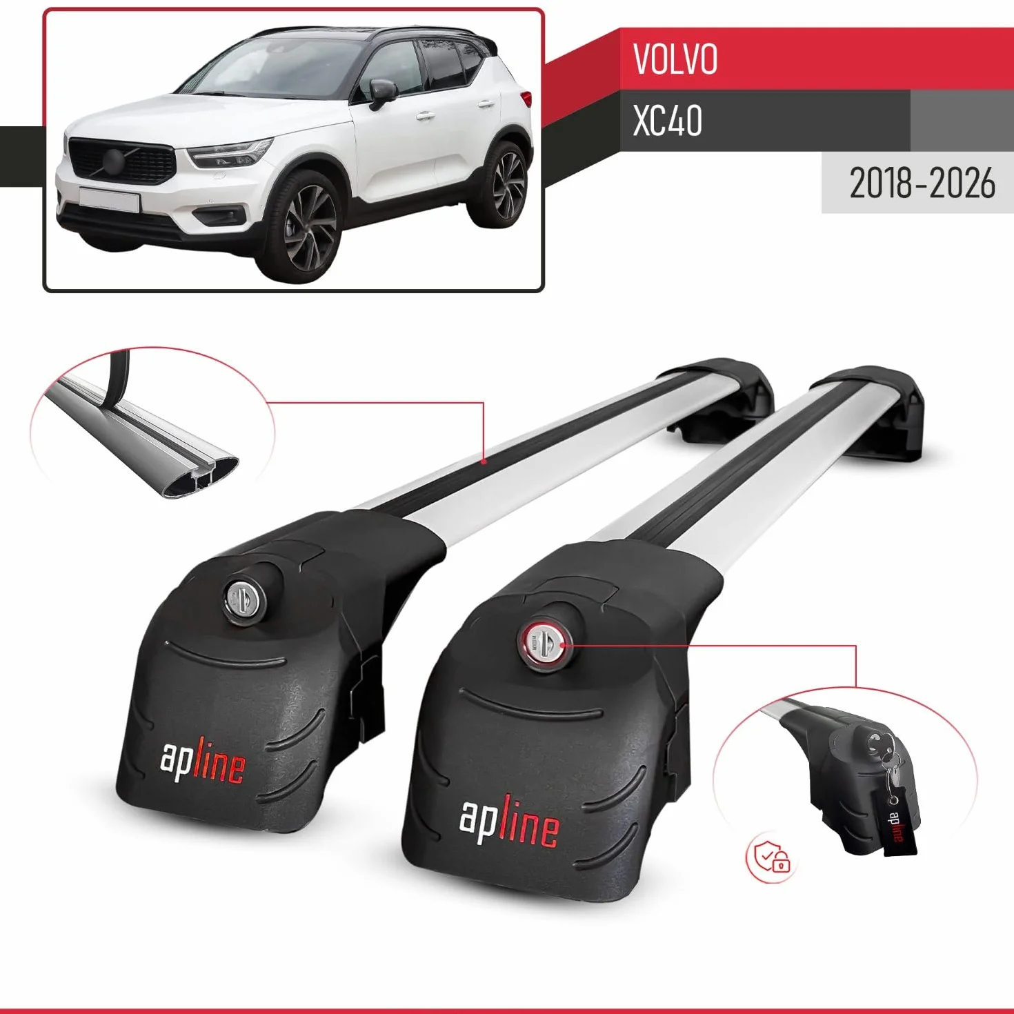 Compatibile con Volvo XC40 2018-2023 Barre Portatutto ACE-2 Portapacchi Barre Tetto GRIGIO